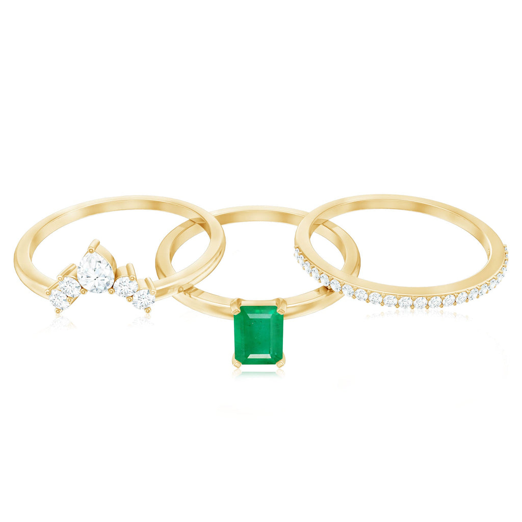Natural Emerald Cut Emerald Diamond Bridal Ring Set of 3