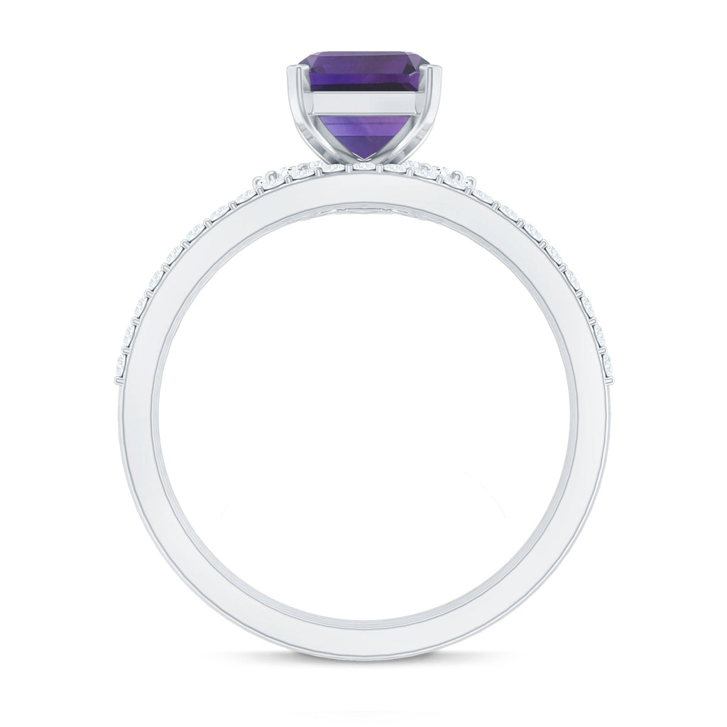 Octagon Amethyst Solitaire Ring Set of 3 with Moissanite