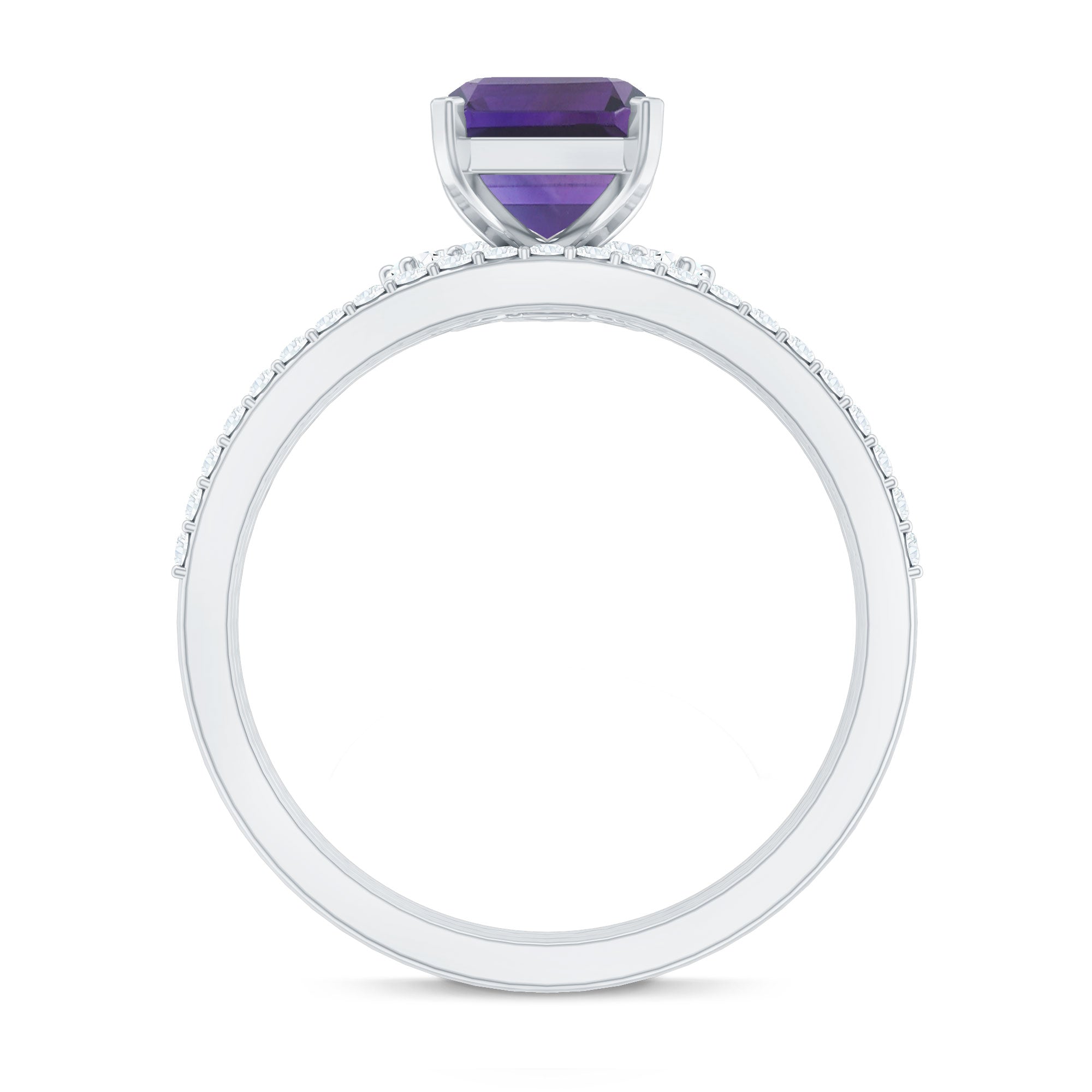 Octagon Amethyst Solitaire Ring Set of 3 with Moissanite