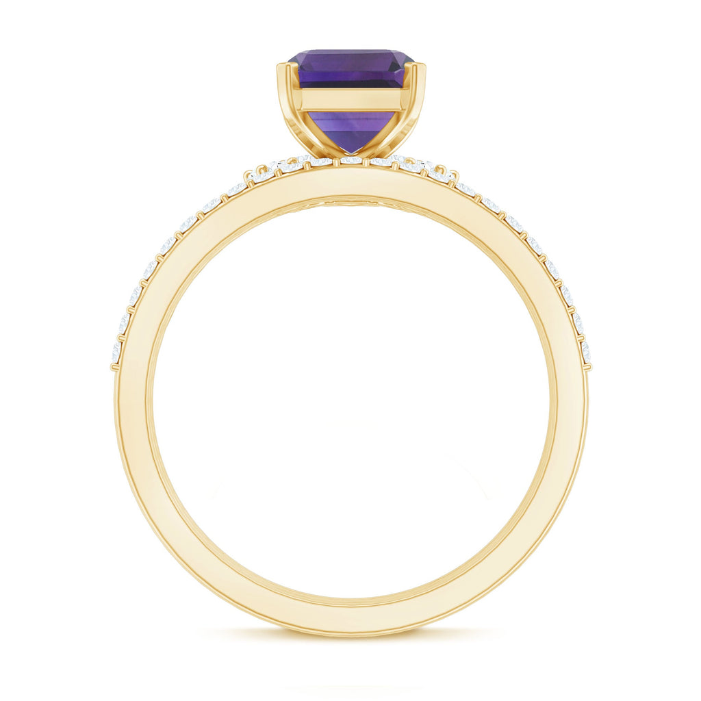 Octagon Amethyst Solitaire Ring Set of 3 with Moissanite