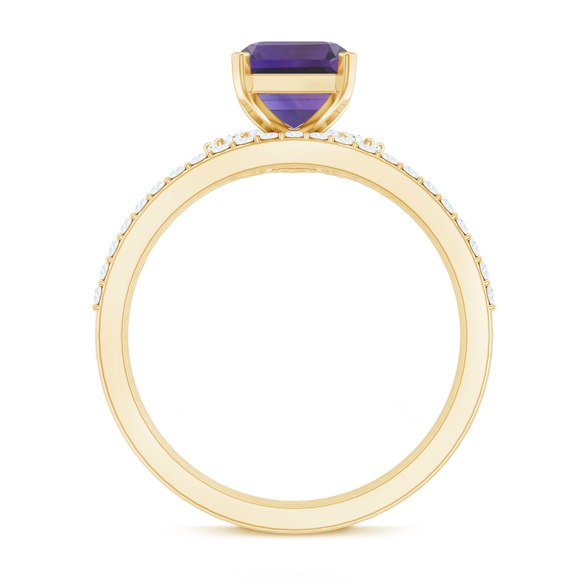 Octagon Amethyst Solitaire Ring Set of 3 with Moissanite