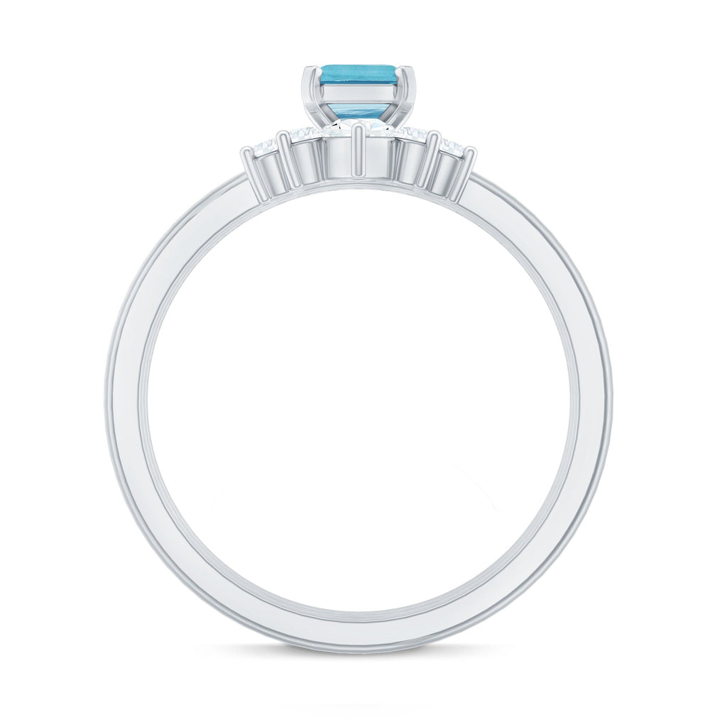 Octagon Aquamarine Solitaire Ring Set of 3 with Diamond