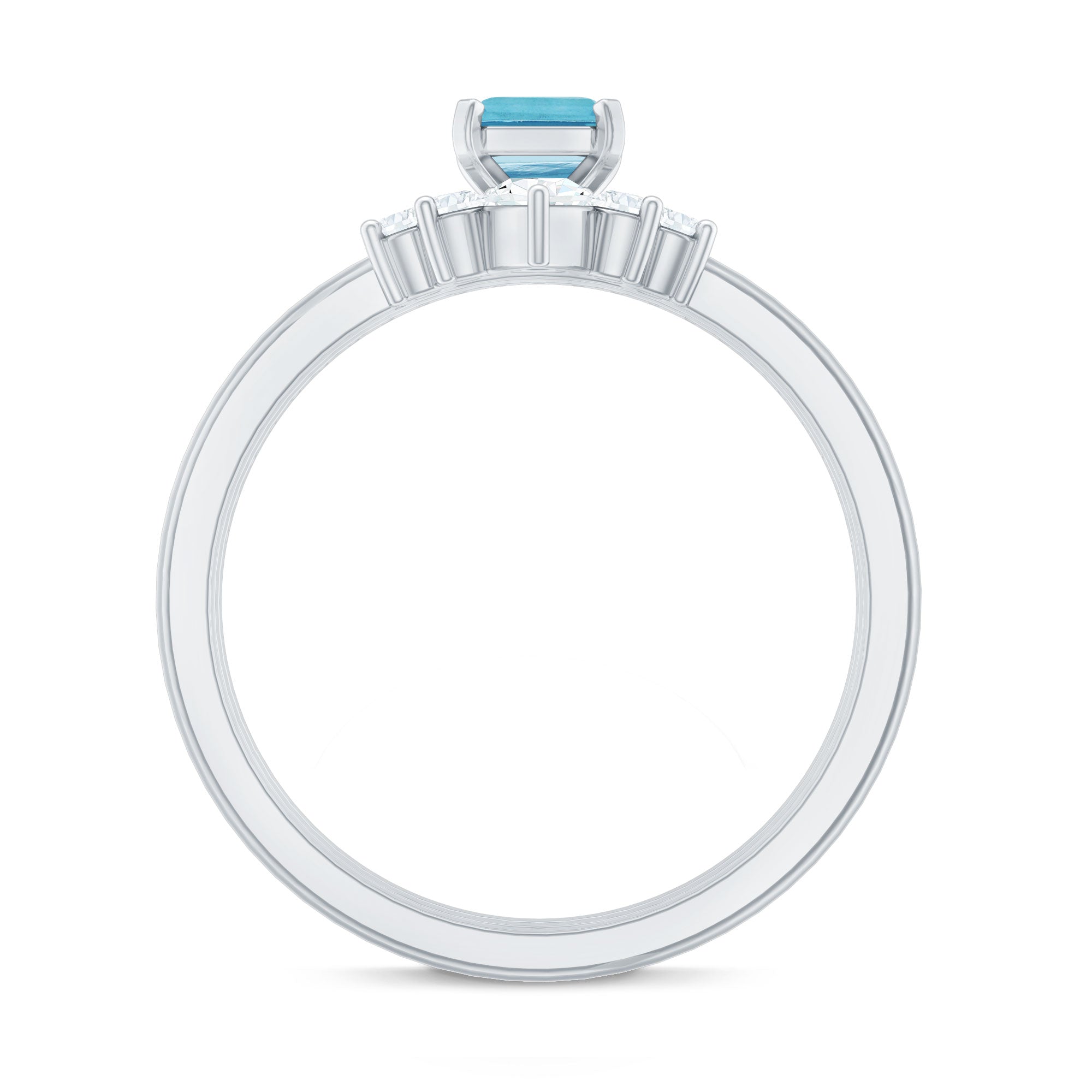 Octagon Aquamarine Solitaire Ring Set of 3 with Diamond