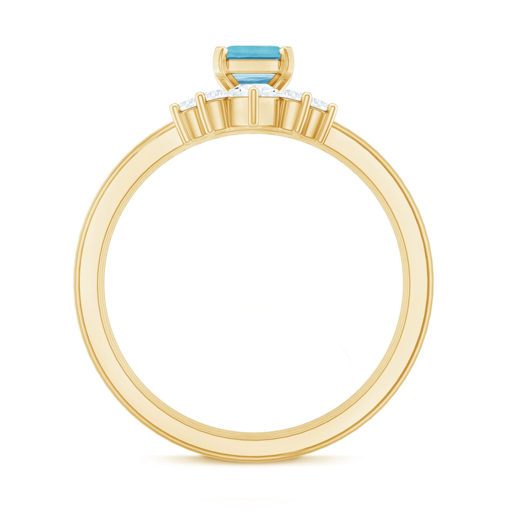 Octagon Aquamarine Solitaire Ring Set of 3 with Diamond