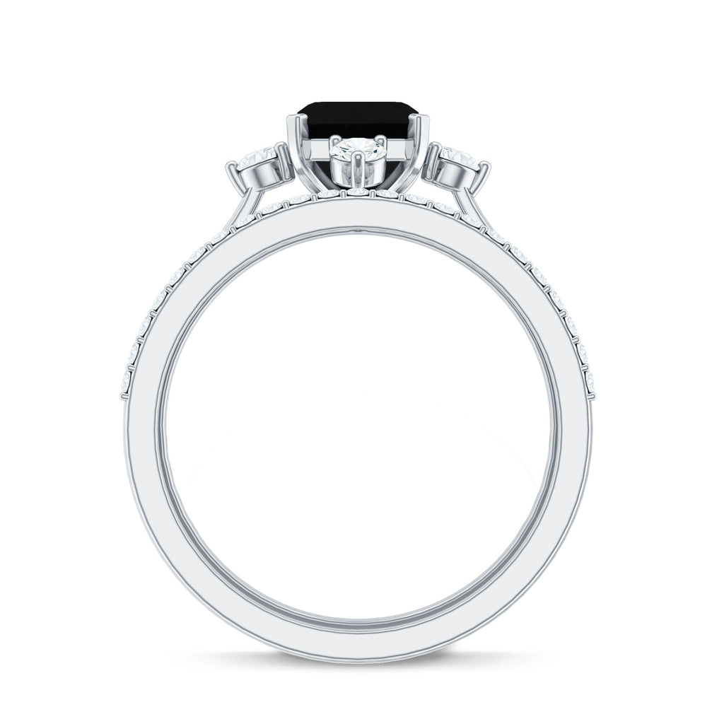 Certified Lab Grown Black and White Diamond Engagement Ring and Wedding Band Set