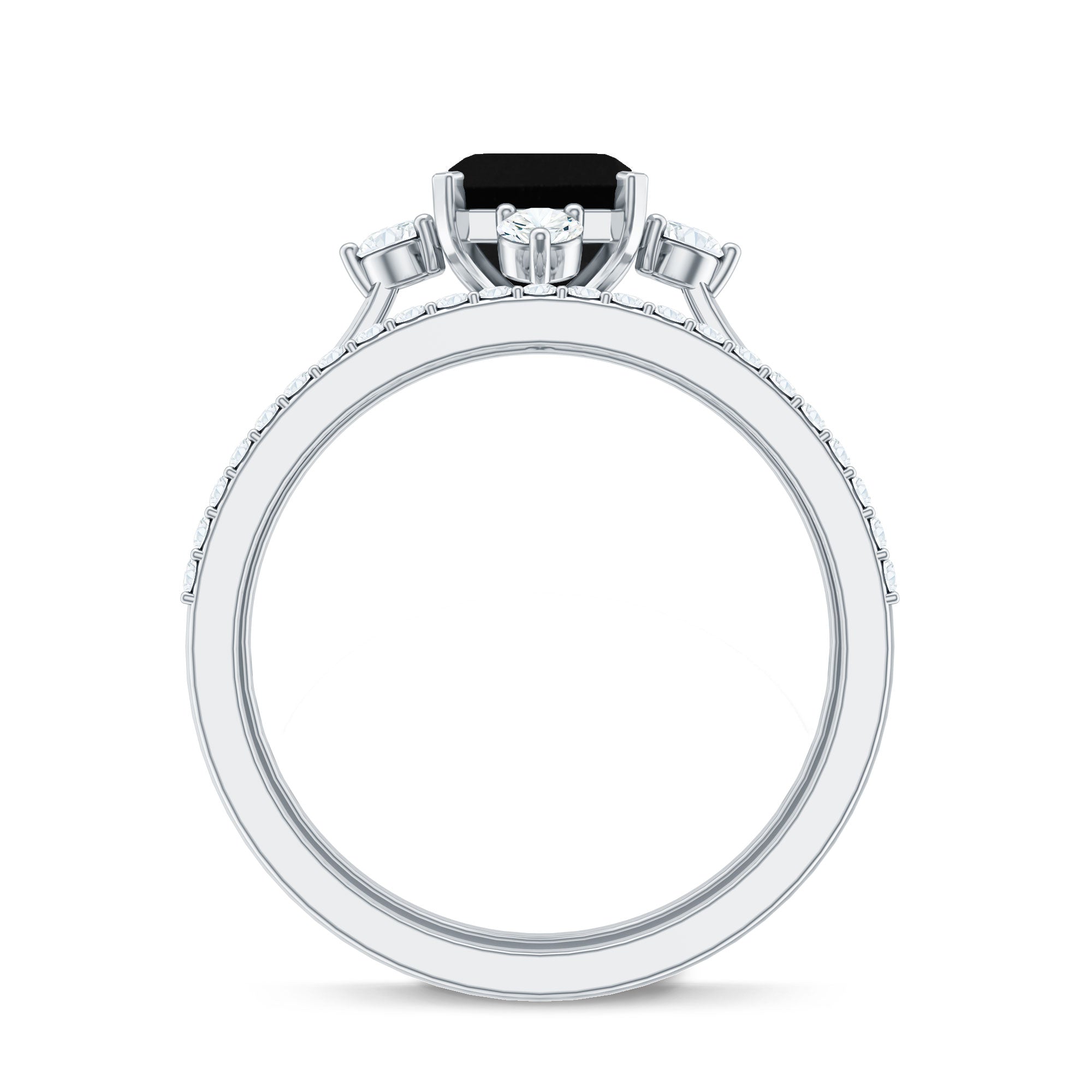 Certified Lab Grown Black and White Diamond Engagement Ring and Wedding Band Set