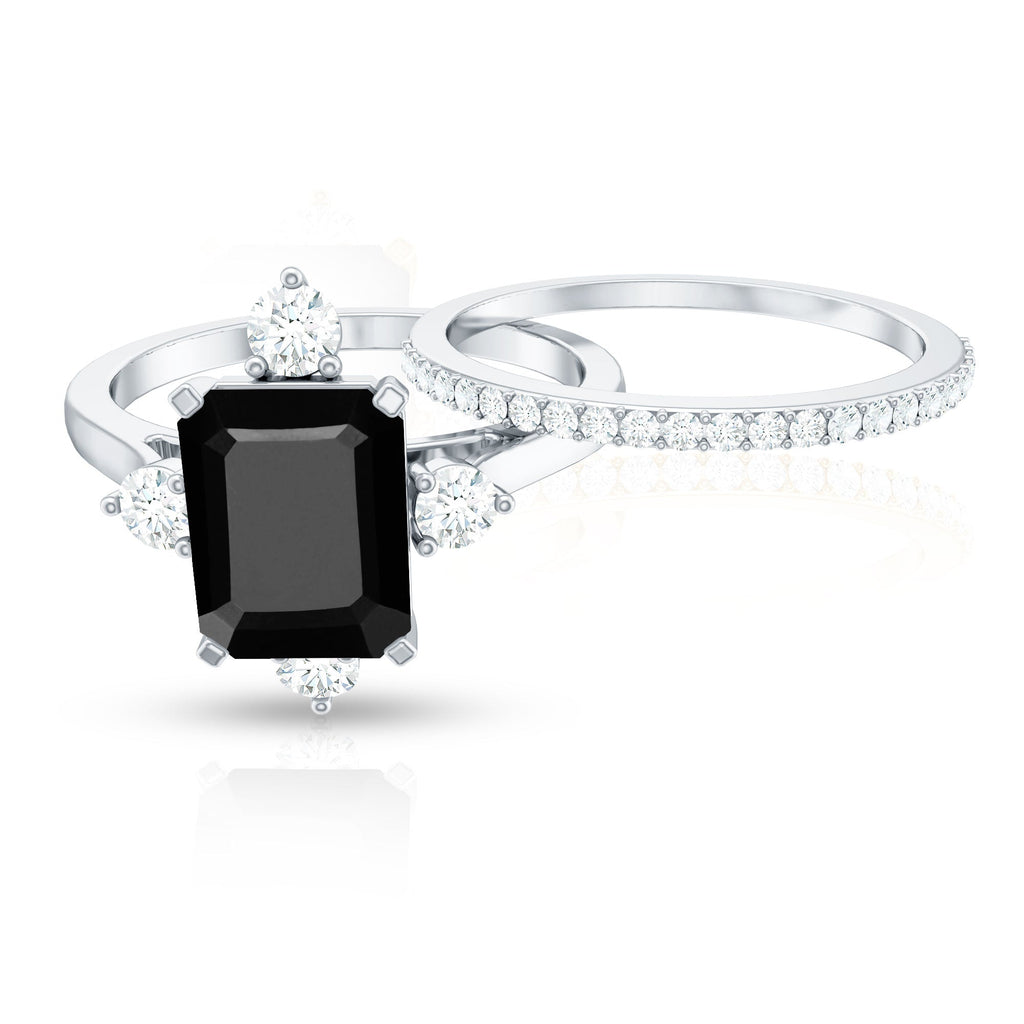 Certified Lab Grown Black and White Diamond Engagement Ring and Wedding Band Set