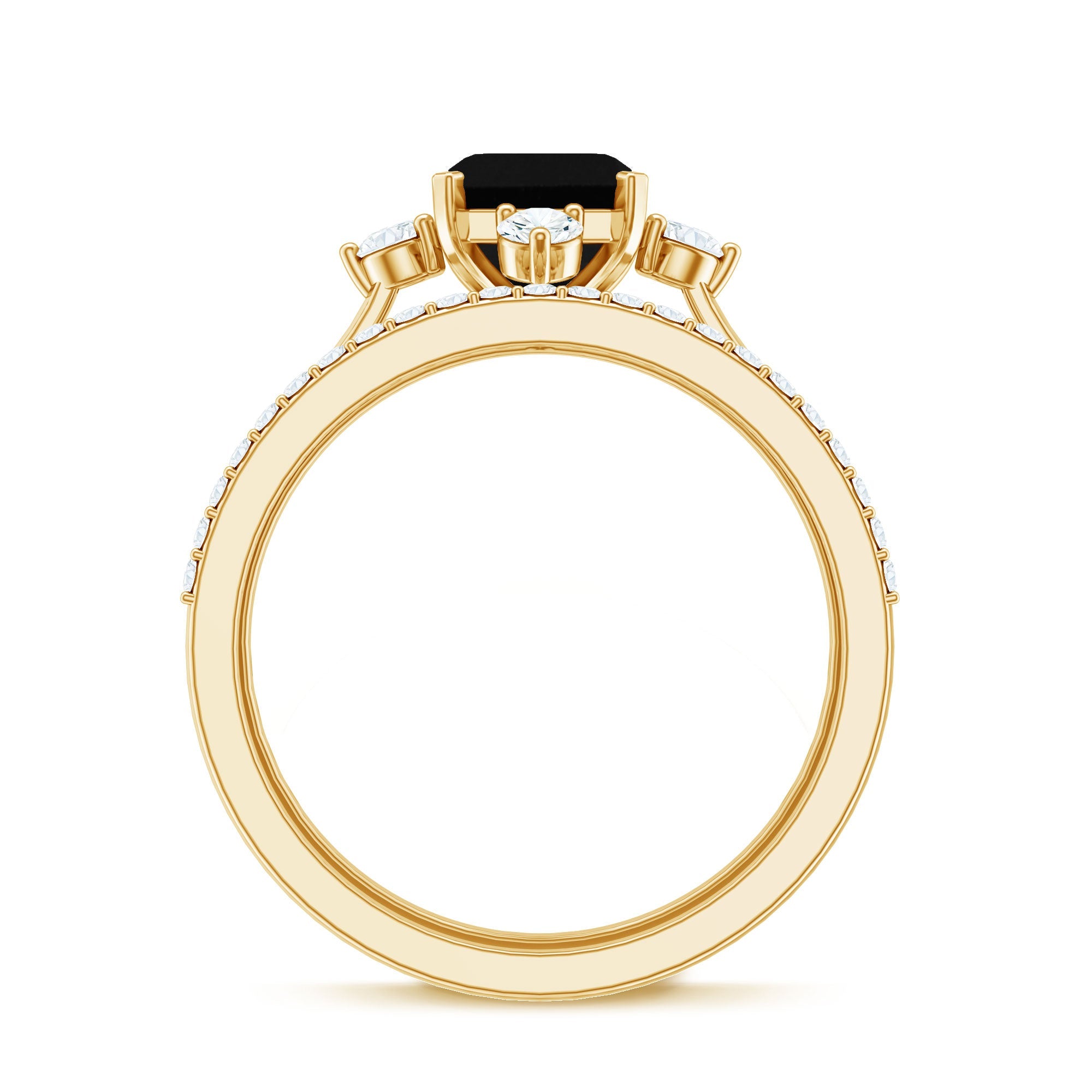 Certified Lab Grown Black and White Diamond Engagement Ring and Wedding Band Set