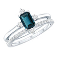 4X6mm Emerald Cut London Blue Topaz Wedding Ring Set with Diamond Band