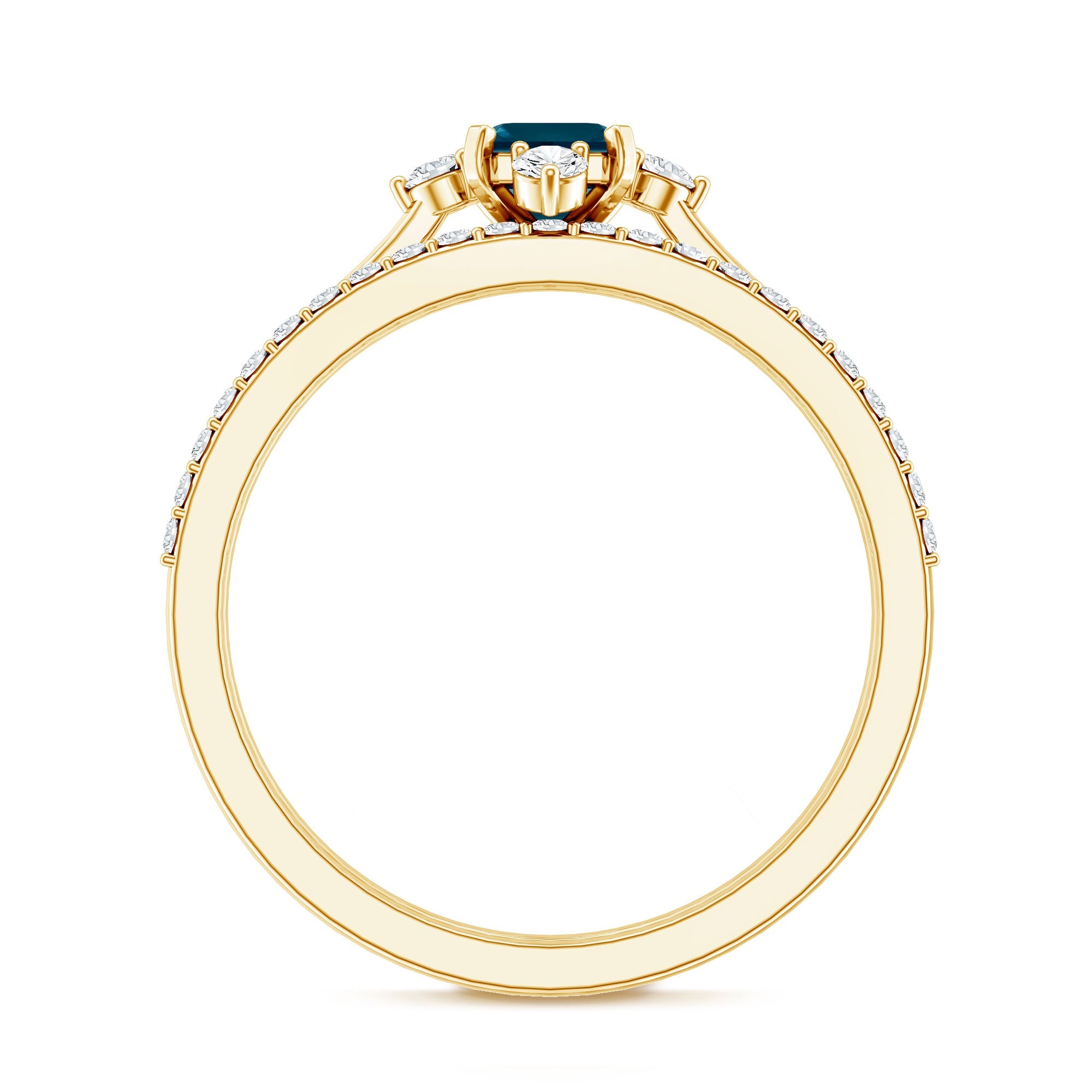 4X6mm Emerald Cut London Blue Topaz Wedding Ring Set with Diamond Band
