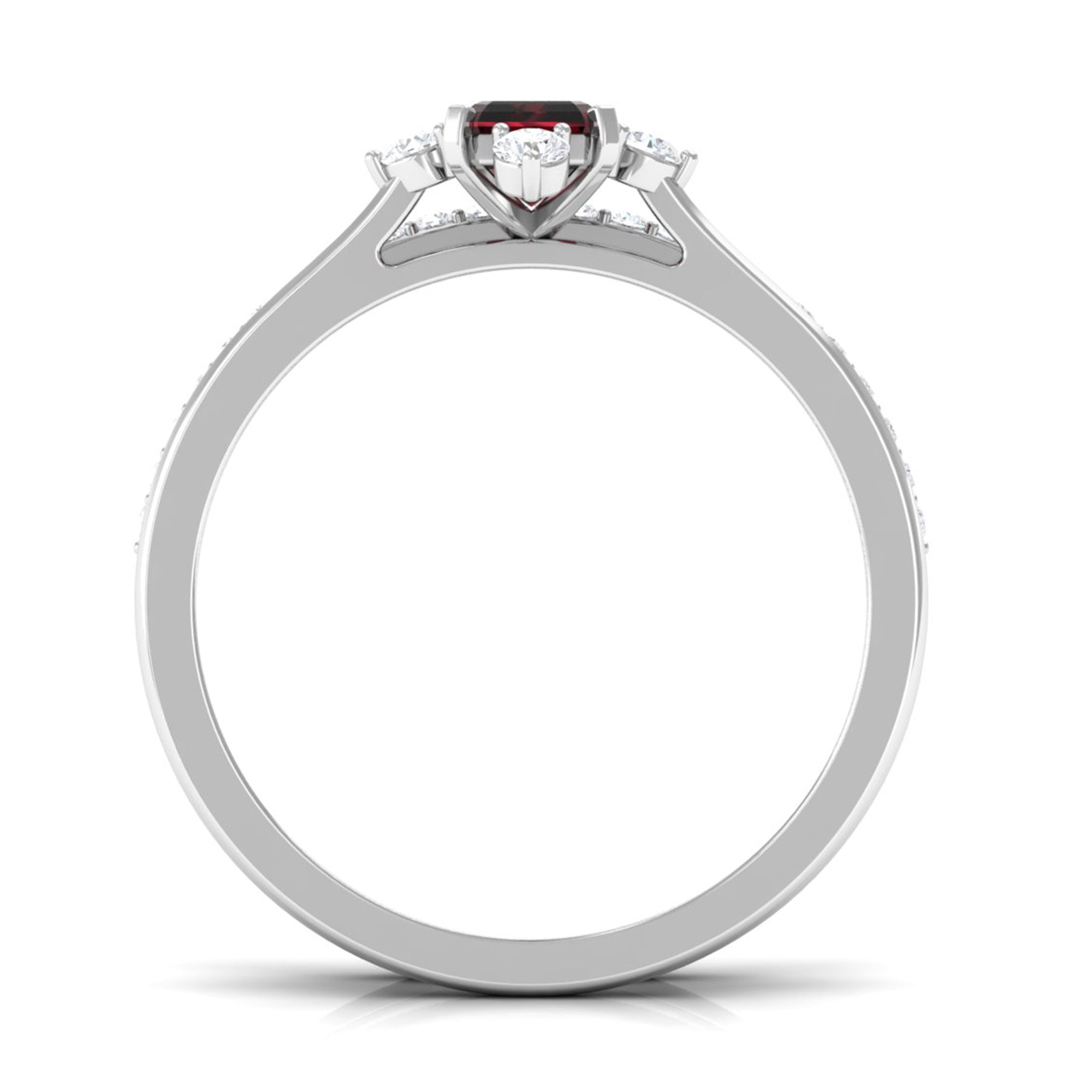 Natural Emerald Cut Garnet Diamond Wedding Bridal Ring Set of 2
