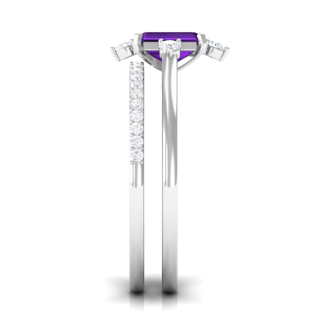 1.25 Ct Octagon Solitaire Amethyst and Diamond Ring Set