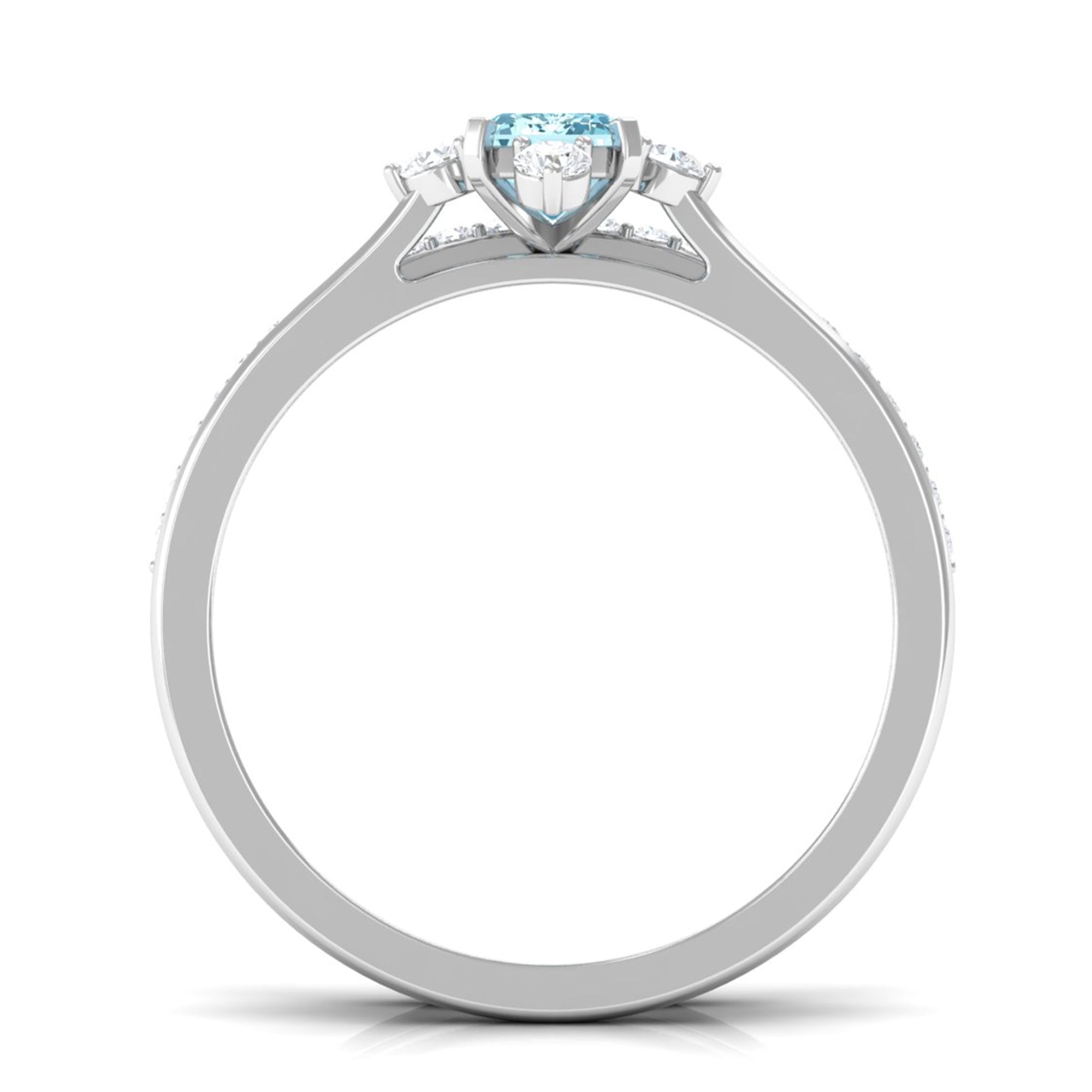 1.25 Ct Octagon Solitaire Aquamarine and Diamond Ring Set
