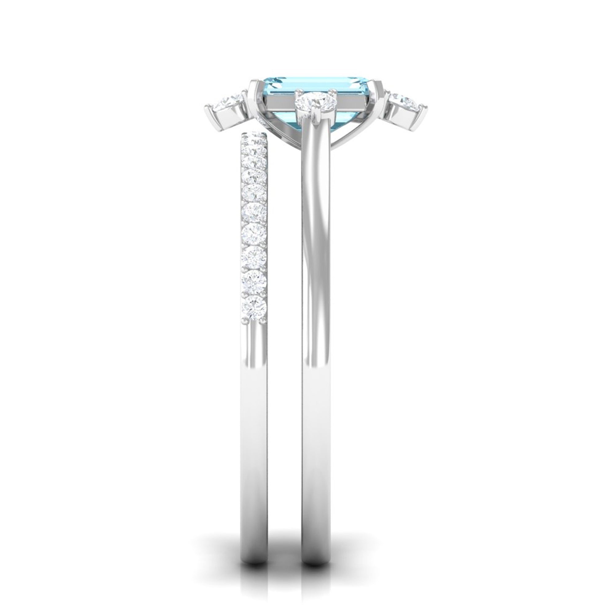 1.25 Ct Octagon Solitaire Aquamarine and Diamond Ring Set