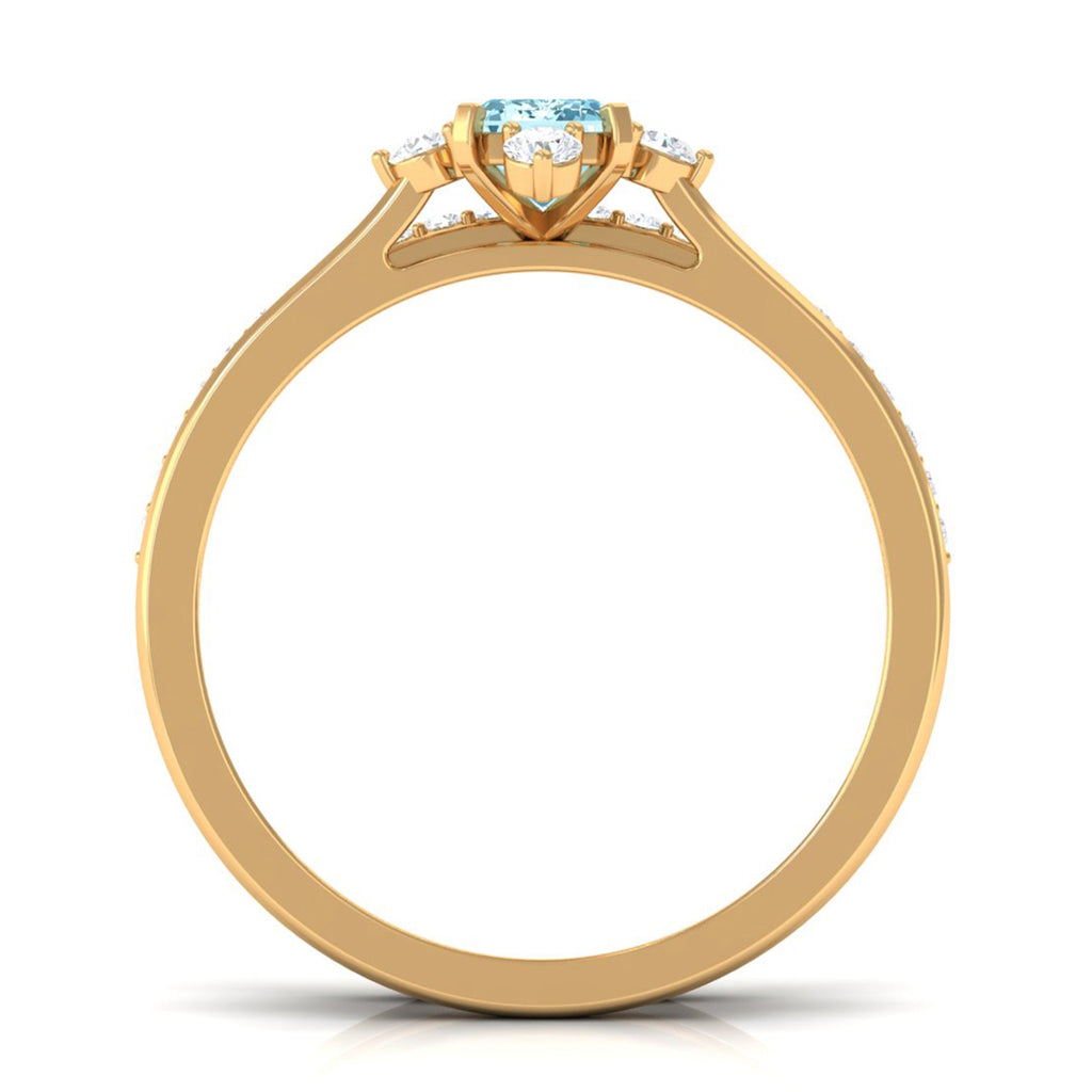 1.25 Ct Octagon Solitaire Aquamarine and Diamond Ring Set