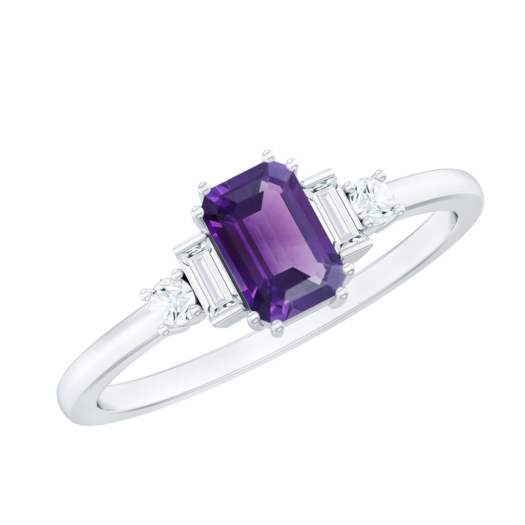 Octagon Amethyst Solitaire Engagement Ring with Diamond