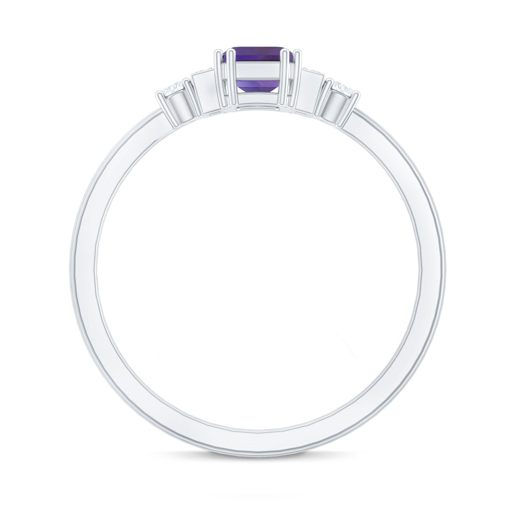 Octagon Amethyst Solitaire Engagement Ring with Diamond
