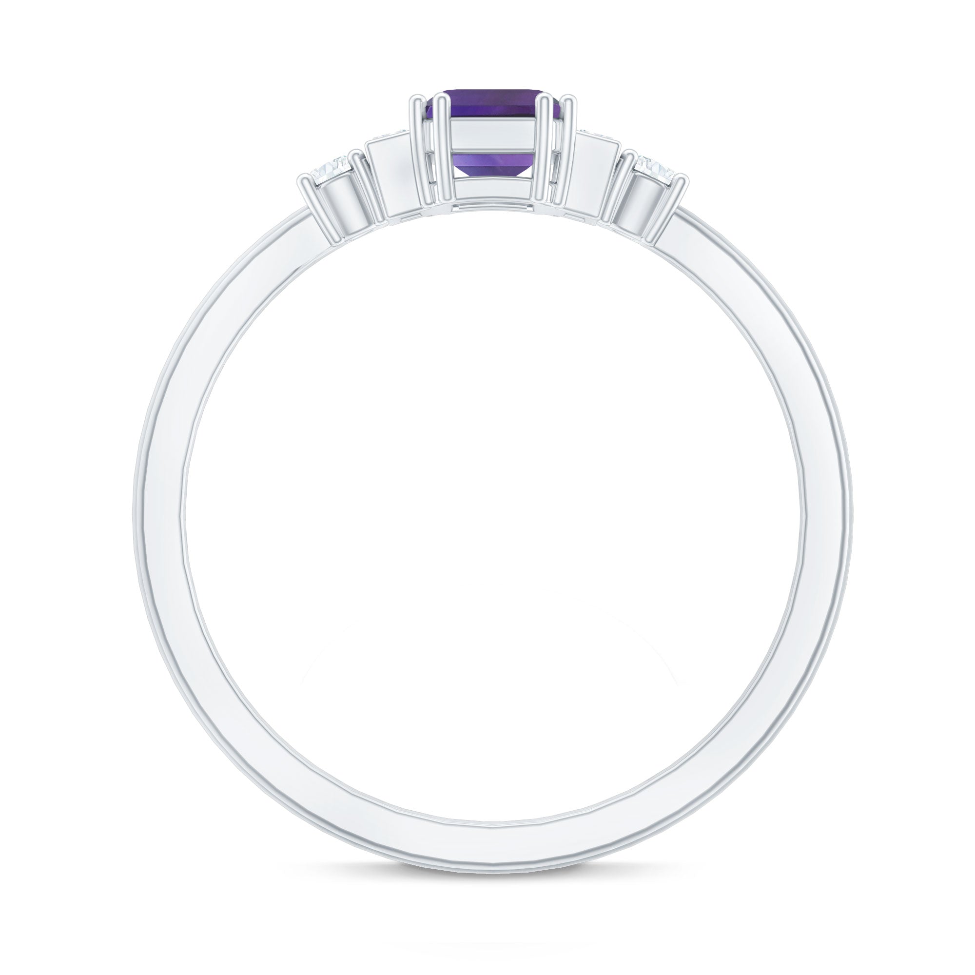 Octagon Amethyst Solitaire Engagement Ring with Diamond