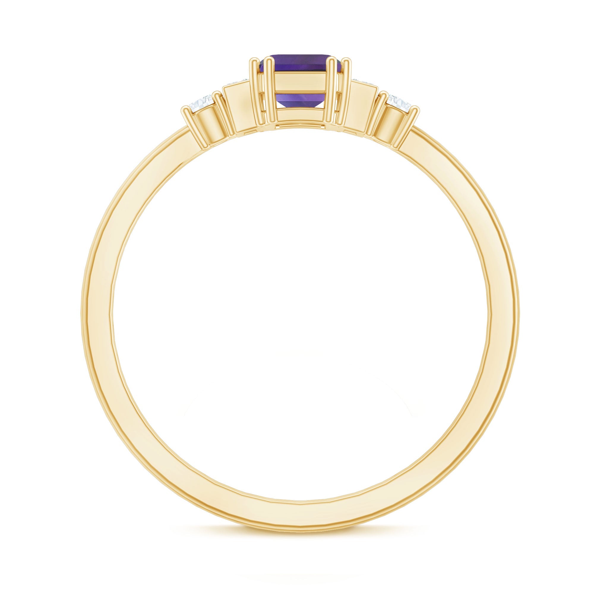 Octagon Amethyst Solitaire Engagement Ring with Diamond