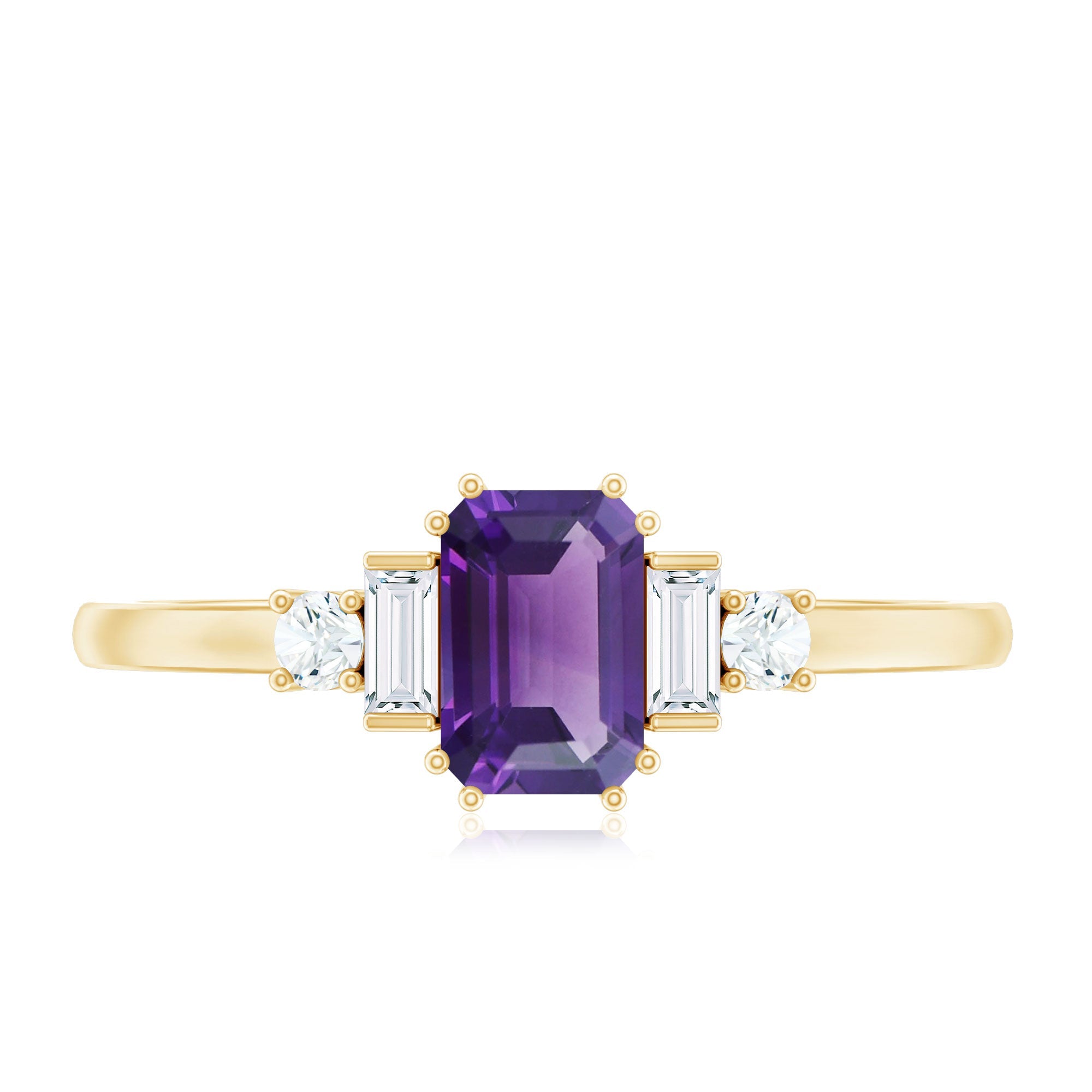 Octagon Amethyst Solitaire Engagement Ring with Diamond