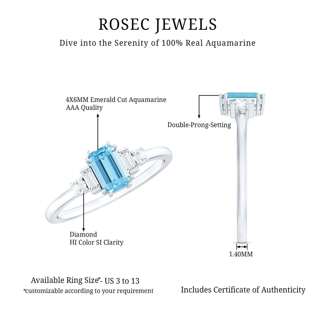 3/4 CT Aquamarine Solitaire Engagement Ring with Diamond