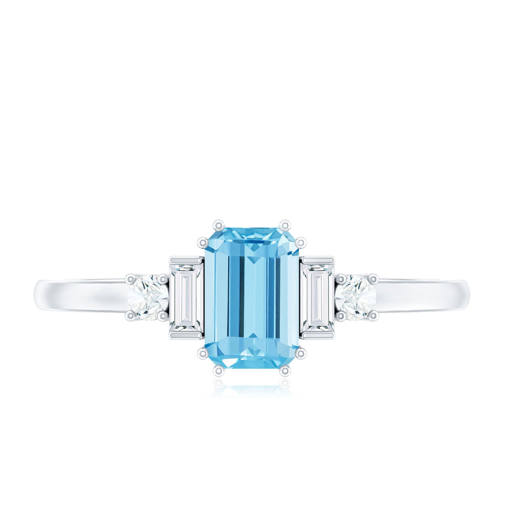 3/4 CT Aquamarine Solitaire Engagement Ring with Diamond