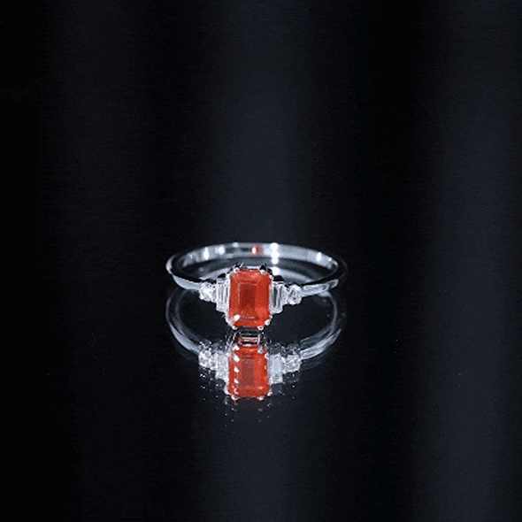 3/4 CT Fire Opal Solitaire Engagement Ring with Diamond