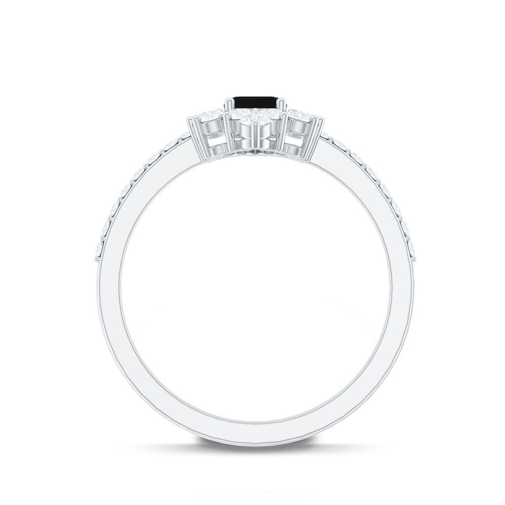 Emerald Cut Created Black Diamond Halo Engagement Ring with Diamond