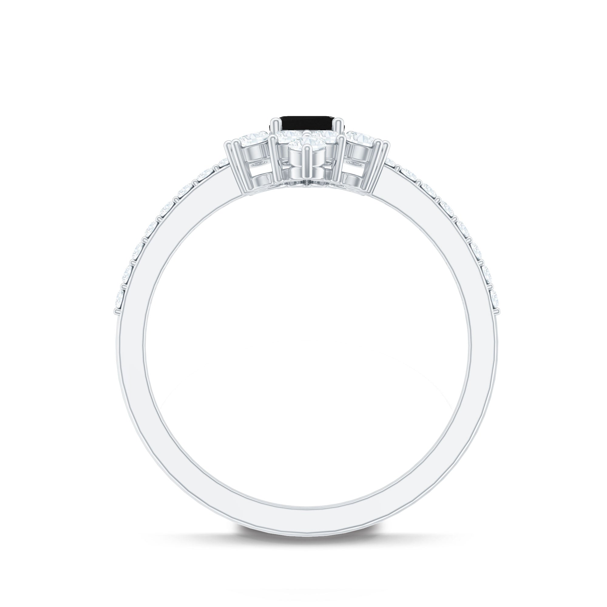 Emerald Cut Created Black Diamond Halo Engagement Ring with Diamond