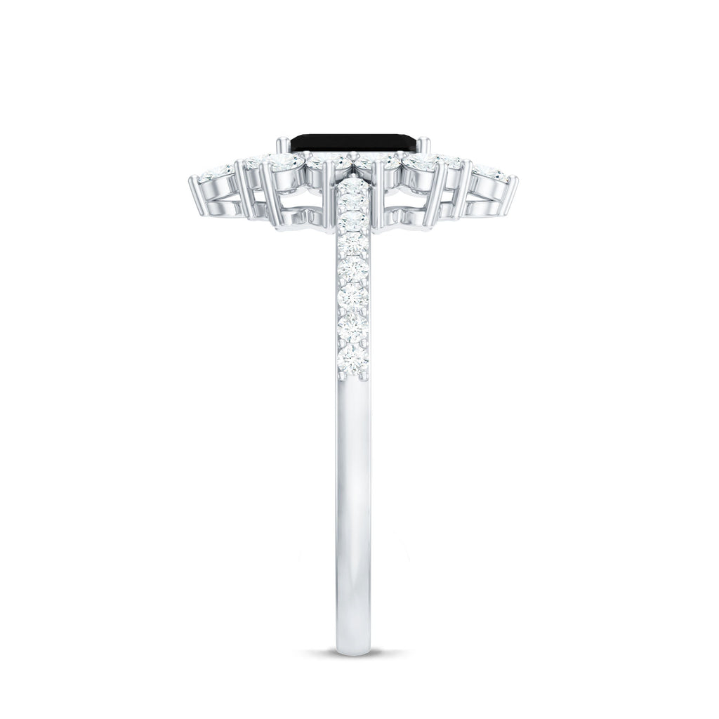 Emerald Cut Created Black Diamond Halo Engagement Ring with Diamond