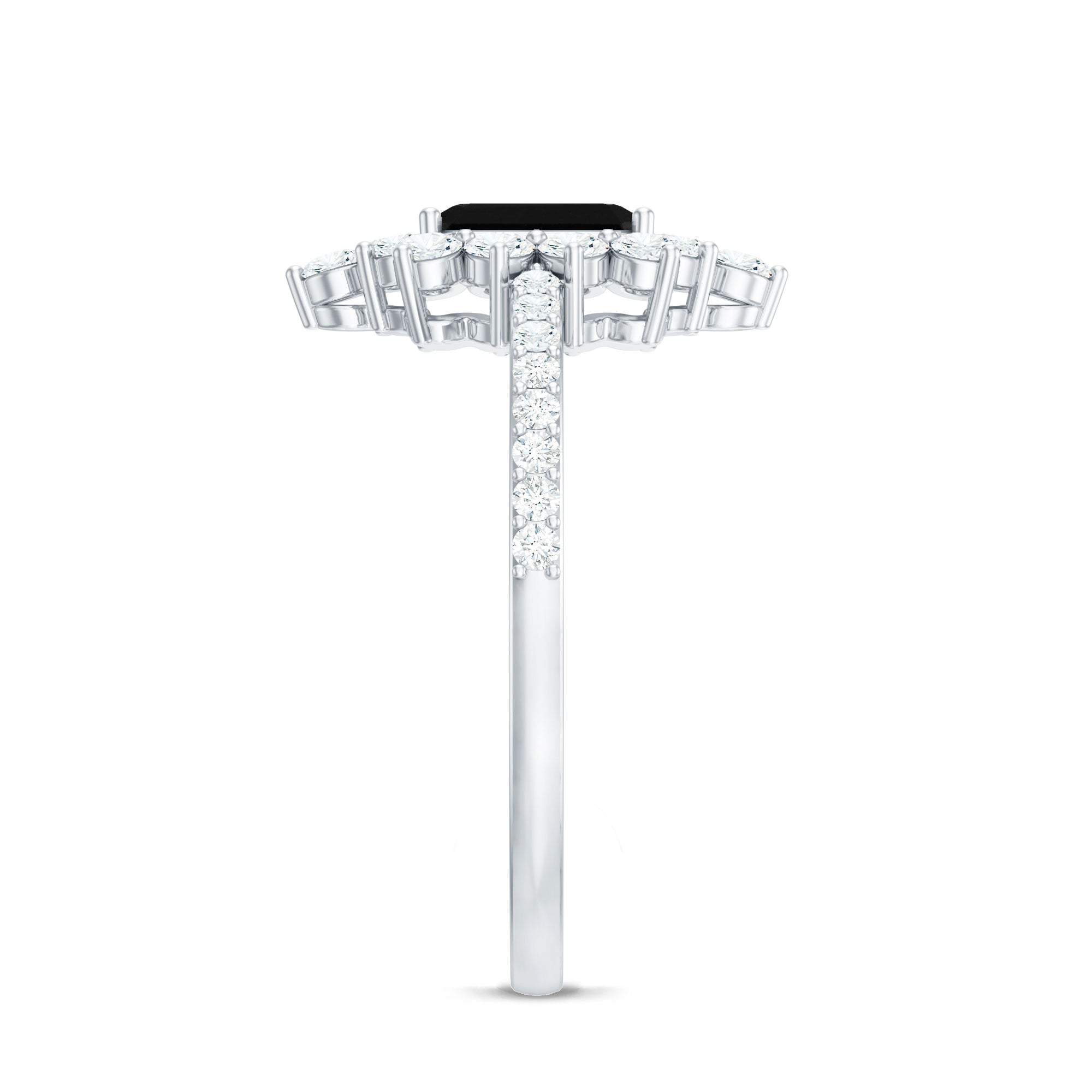 Emerald Cut Created Black Diamond Halo Engagement Ring with Diamond