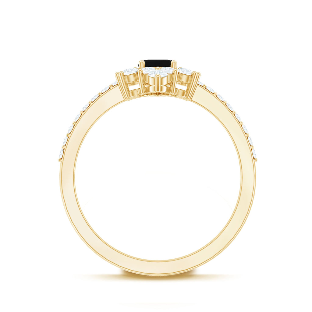 Emerald Cut Created Black Diamond Halo Engagement Ring with Diamond