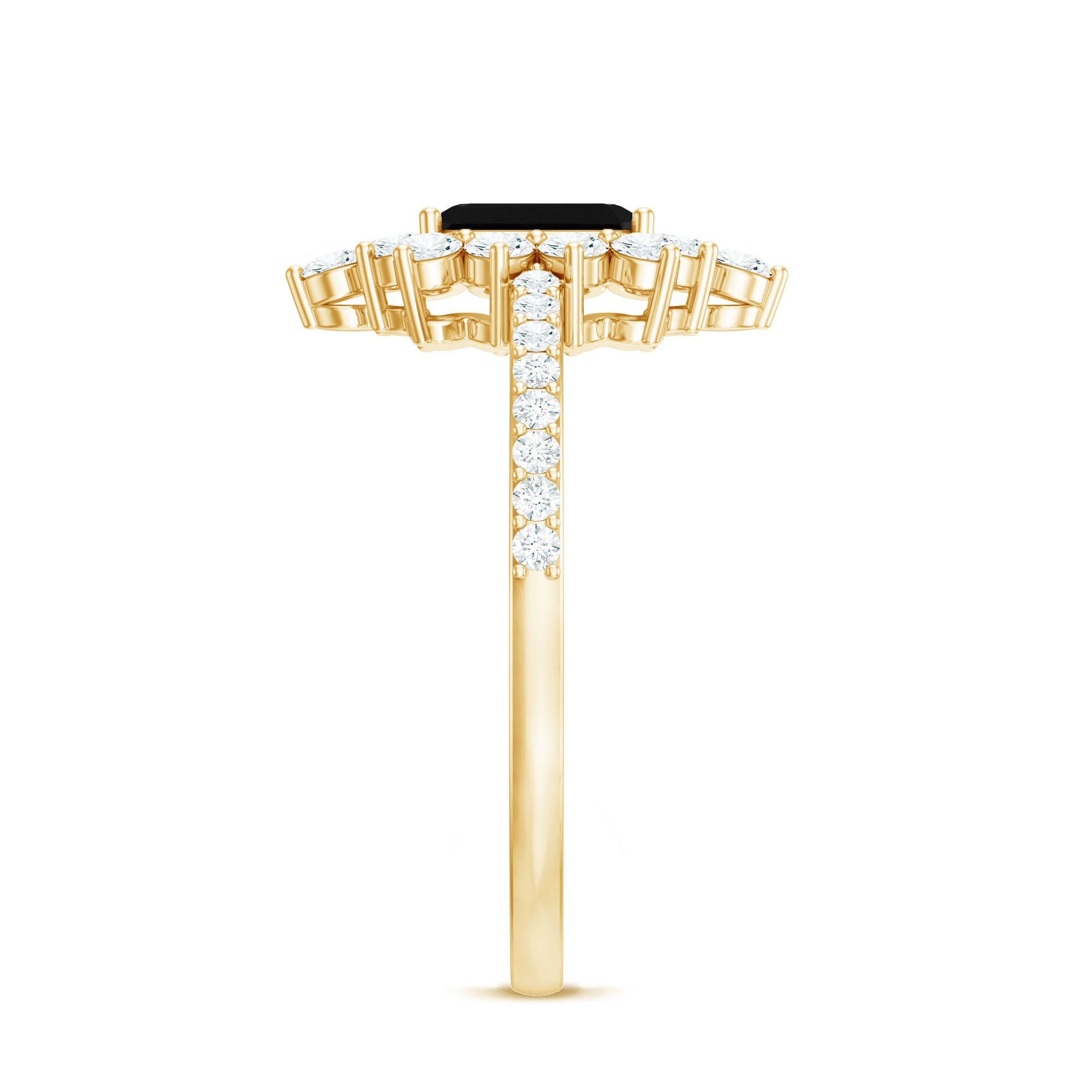 Emerald Cut Created Black Diamond Halo Engagement Ring with Diamond