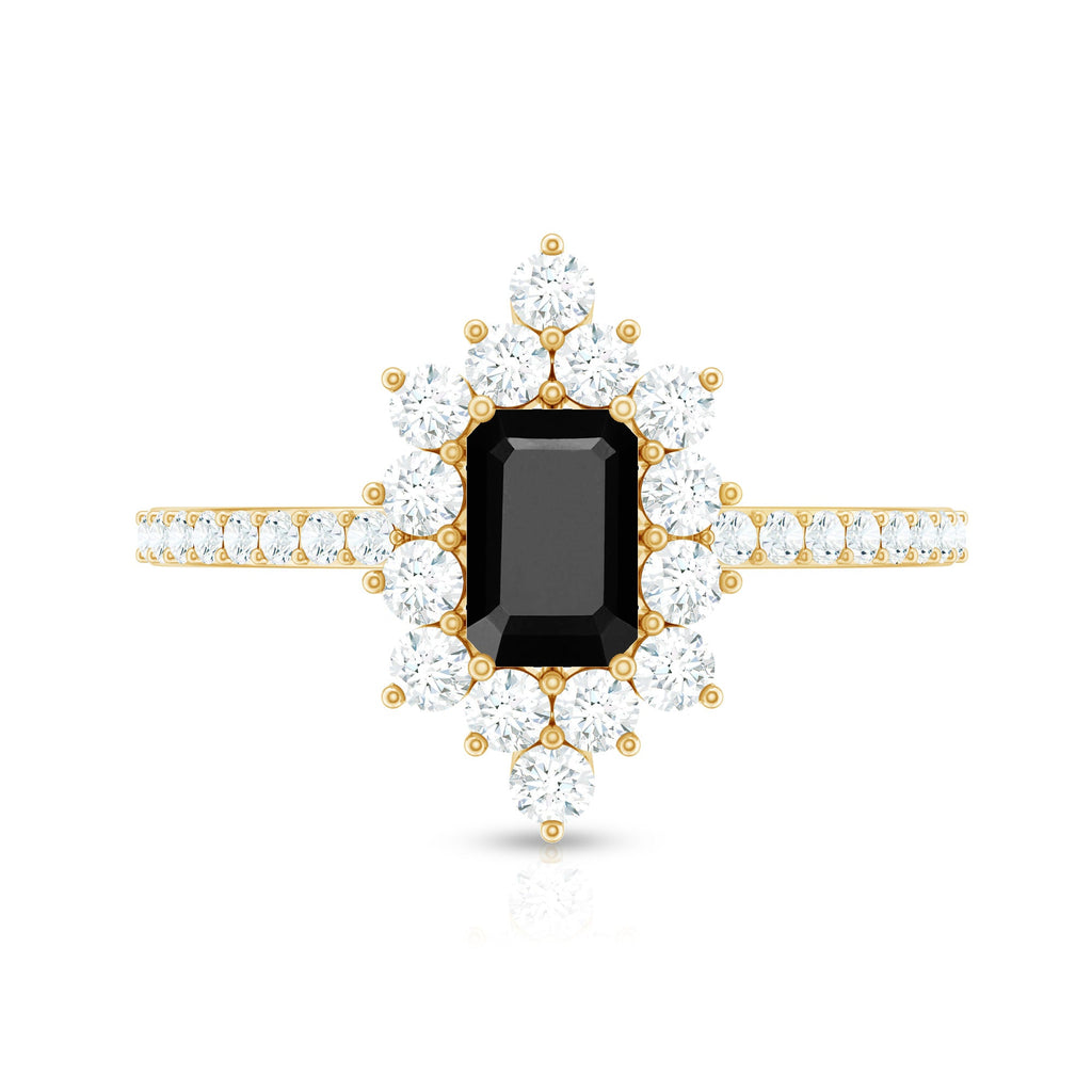 Emerald Cut Created Black Diamond Halo Engagement Ring with Diamond