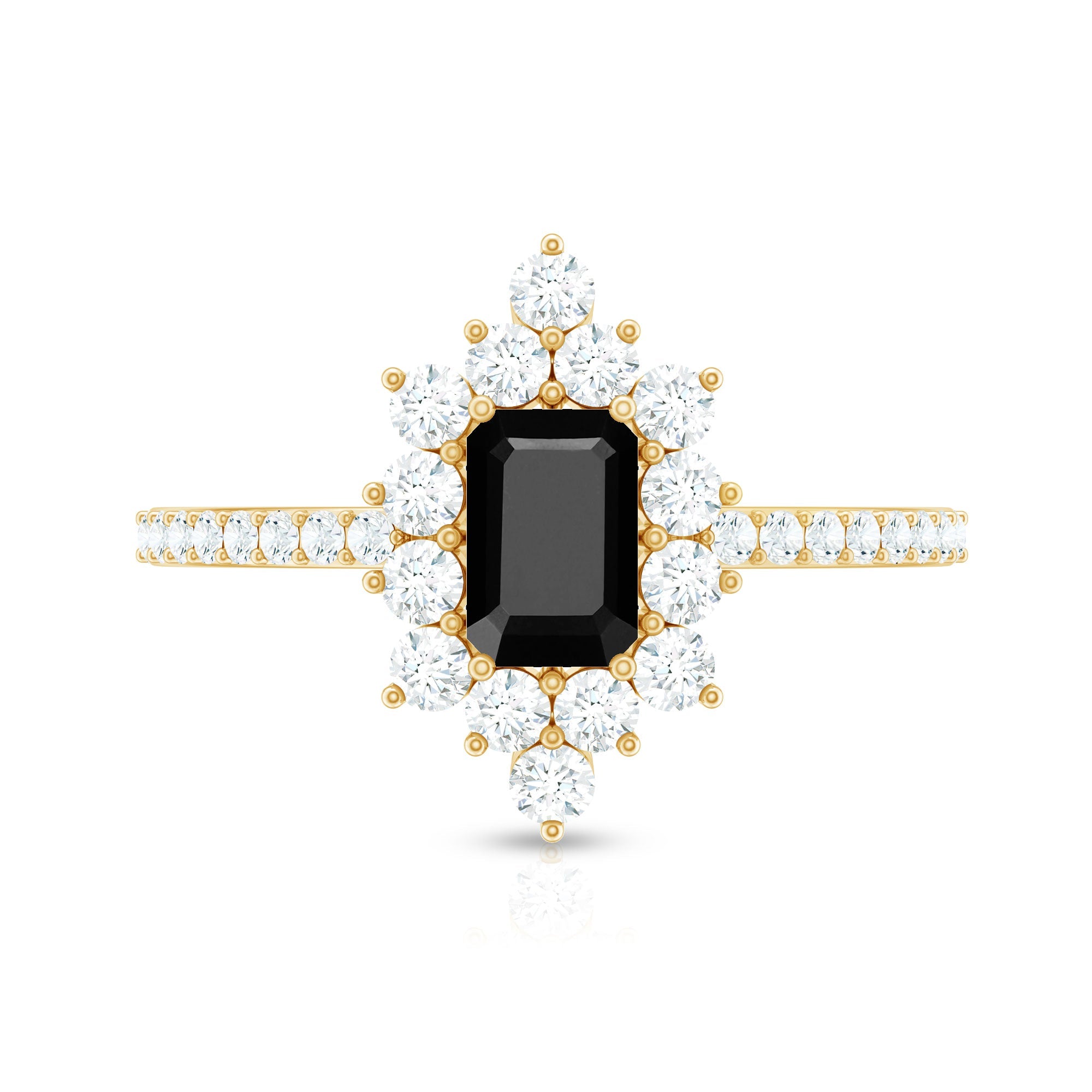 Emerald Cut Created Black Diamond Halo Engagement Ring with Diamond