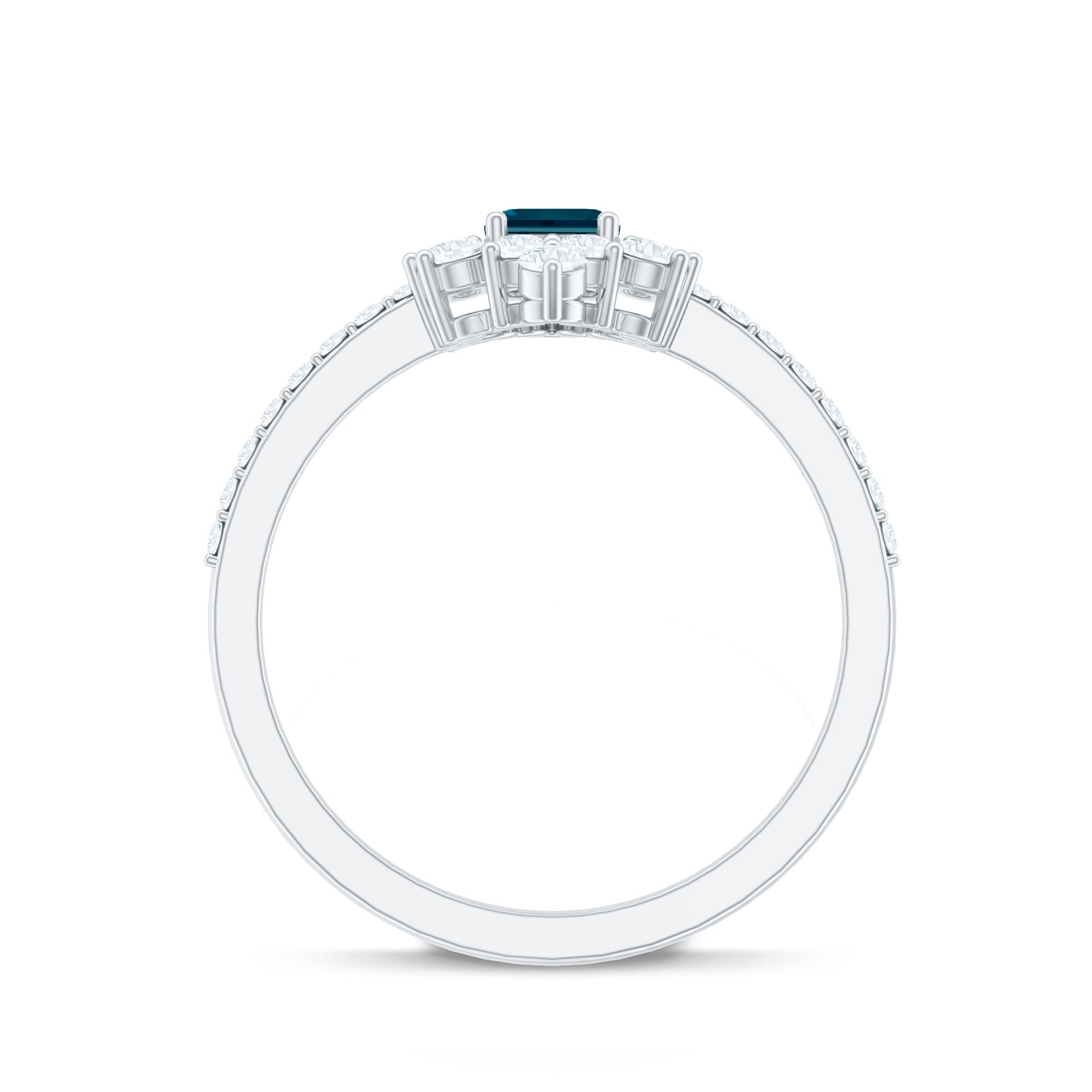 4X6mm Emerald Cut London Blue Topaz Antique Looking Engagement Ring with Diamond Halo