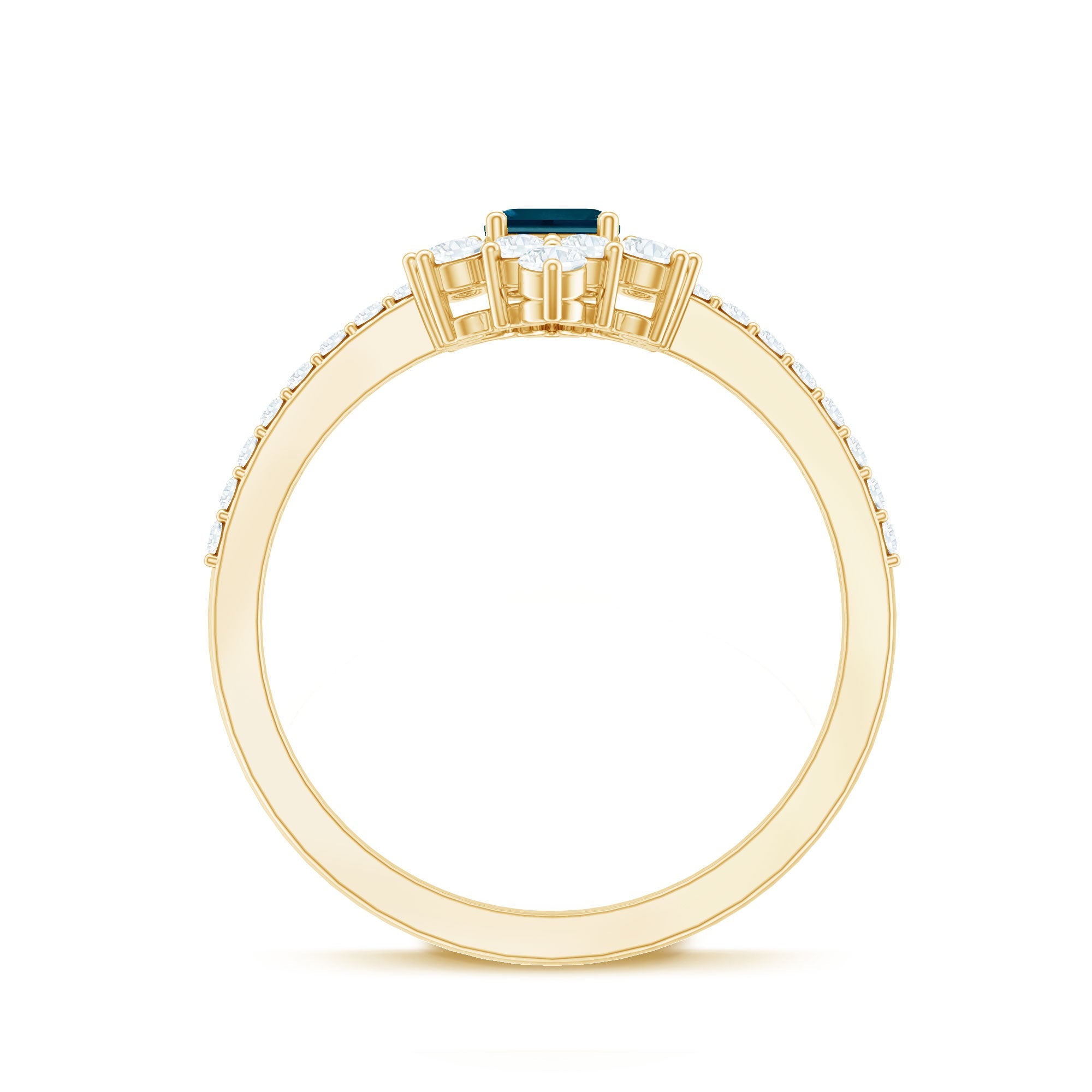 4X6mm Emerald Cut London Blue Topaz Antique Looking Engagement Ring with Diamond Halo