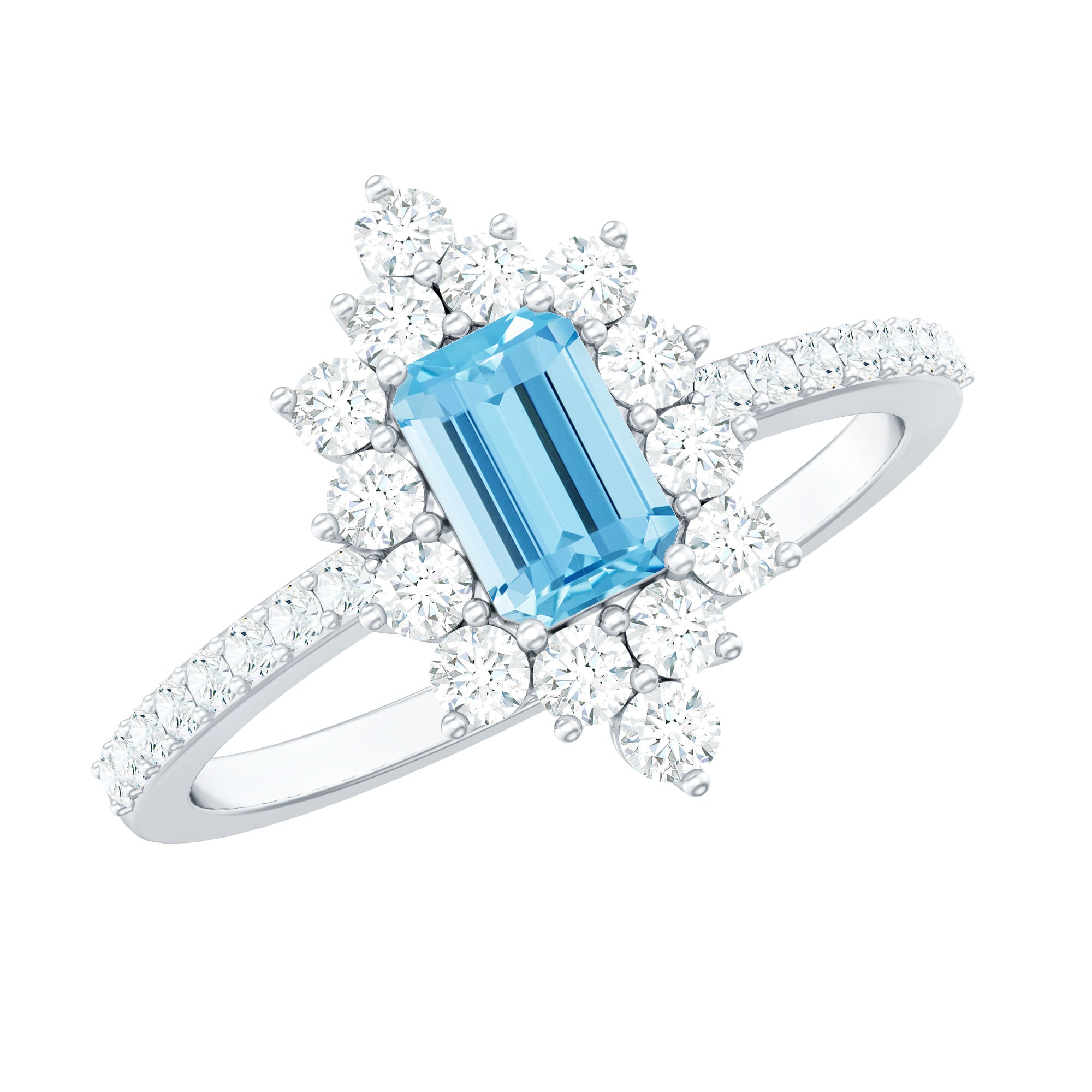 Vintage Aquamarine and Diamond Halo Engagement Ring