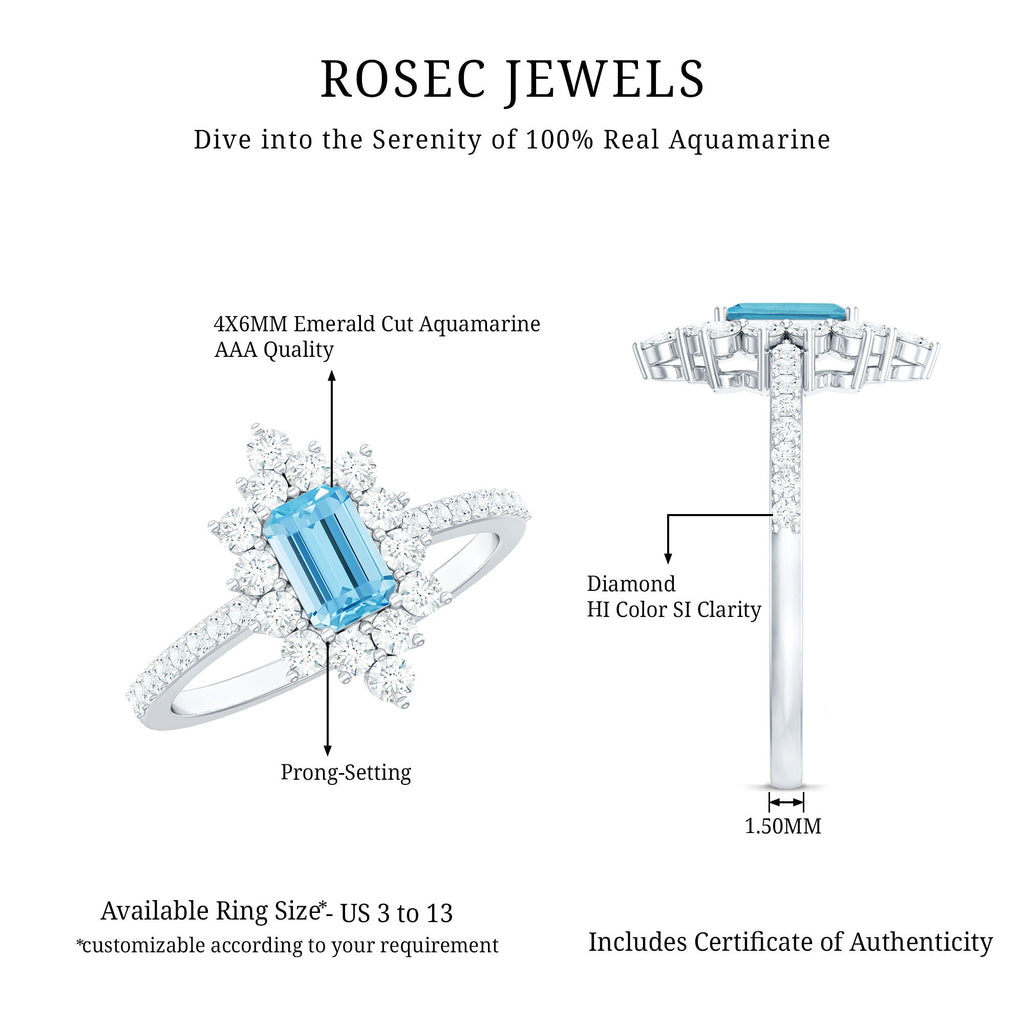 Vintage Aquamarine and Diamond Halo Engagement Ring
