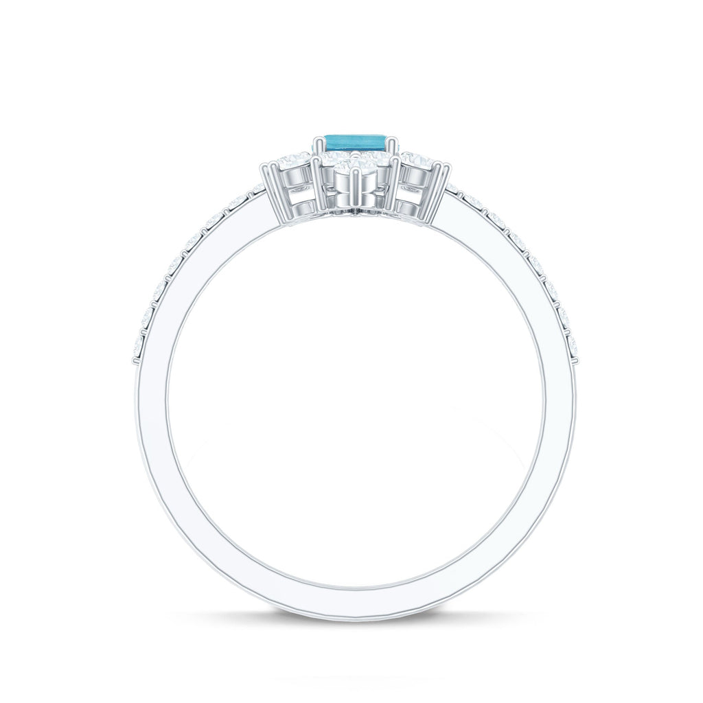 Vintage Aquamarine and Diamond Halo Engagement Ring
