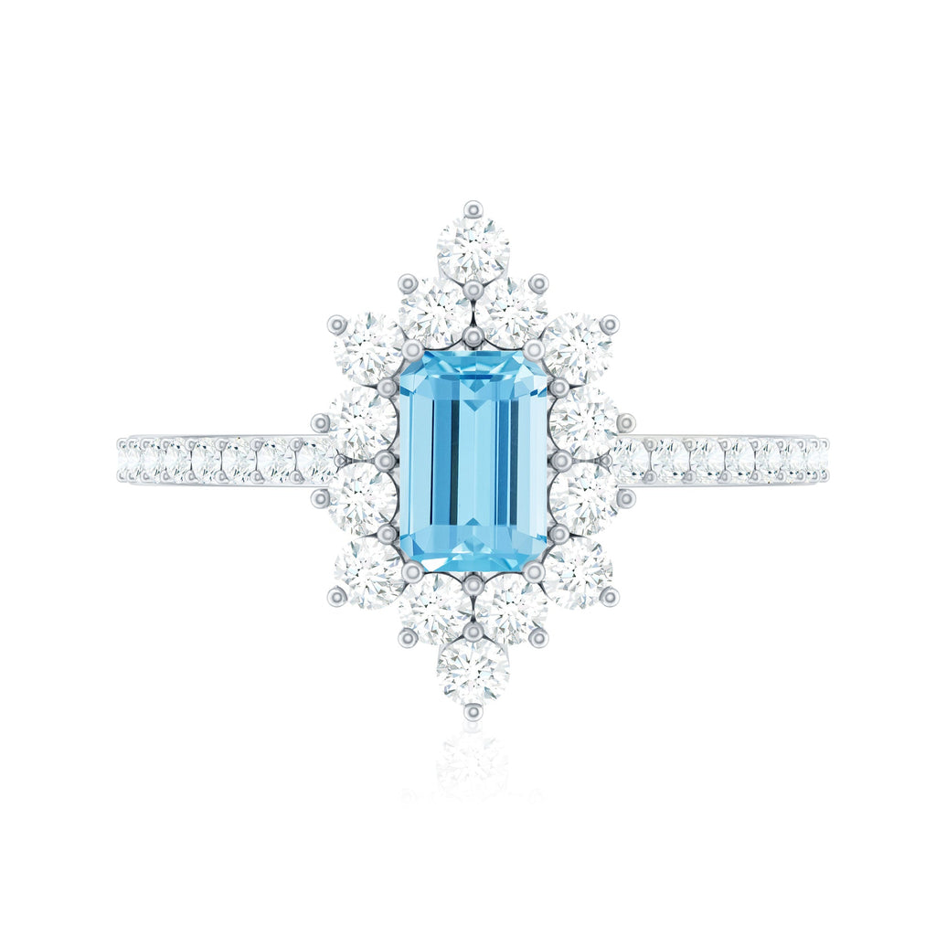 Vintage Aquamarine and Diamond Halo Engagement Ring