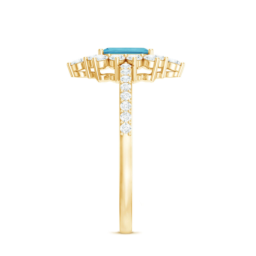 Vintage Aquamarine and Diamond Halo Engagement Ring