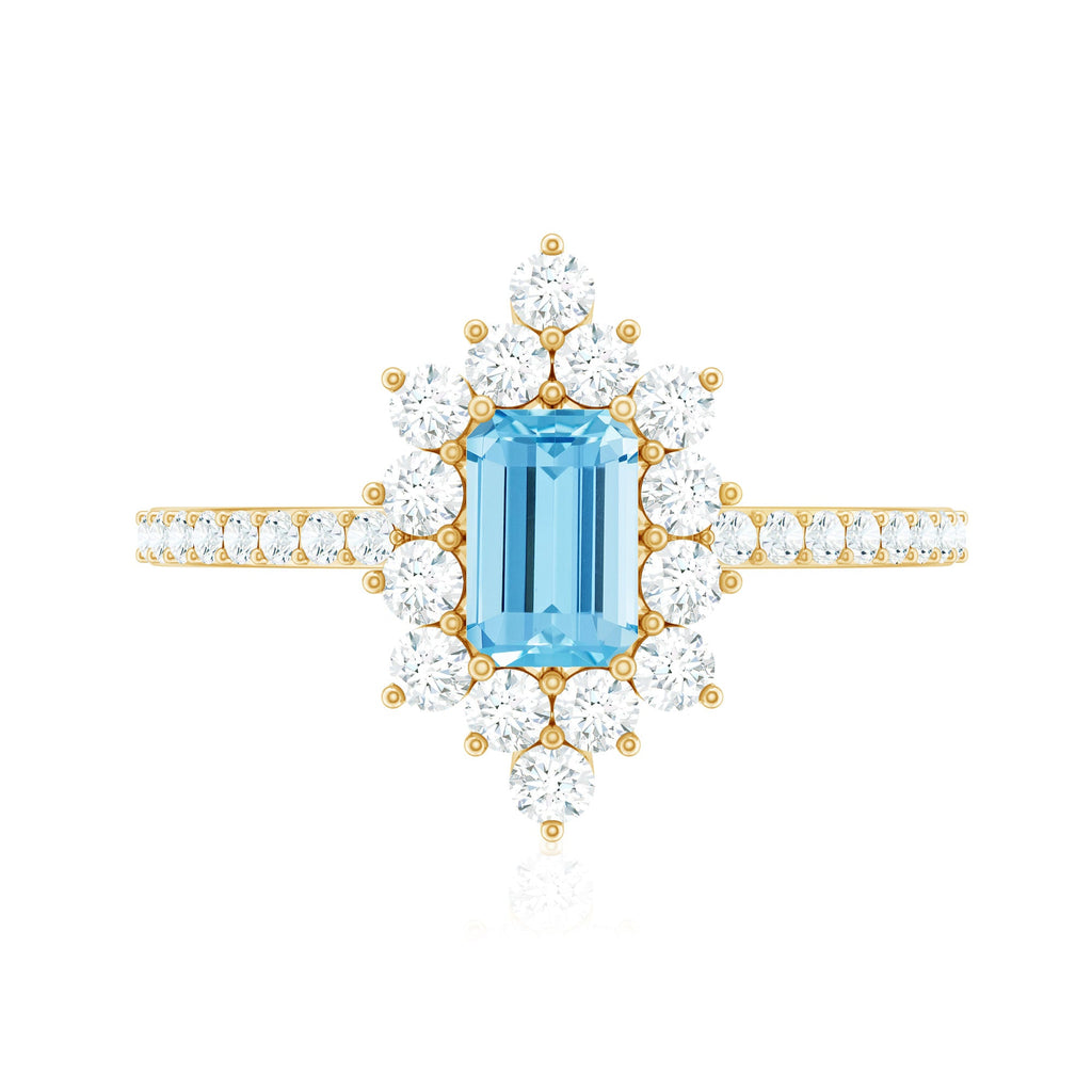 Vintage Aquamarine and Diamond Halo Engagement Ring