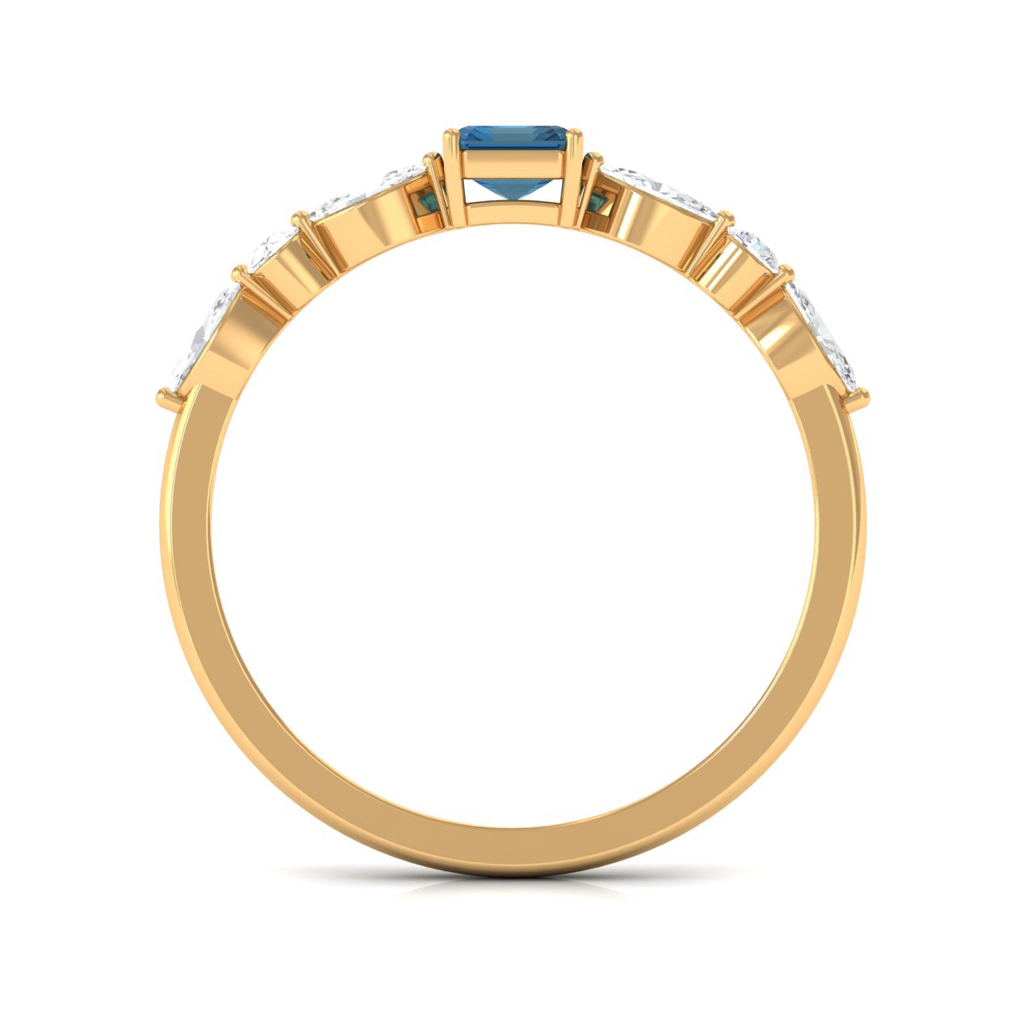 4X6mm Emerald Cut London Blue Topaz Solitaire Ring with Diamond