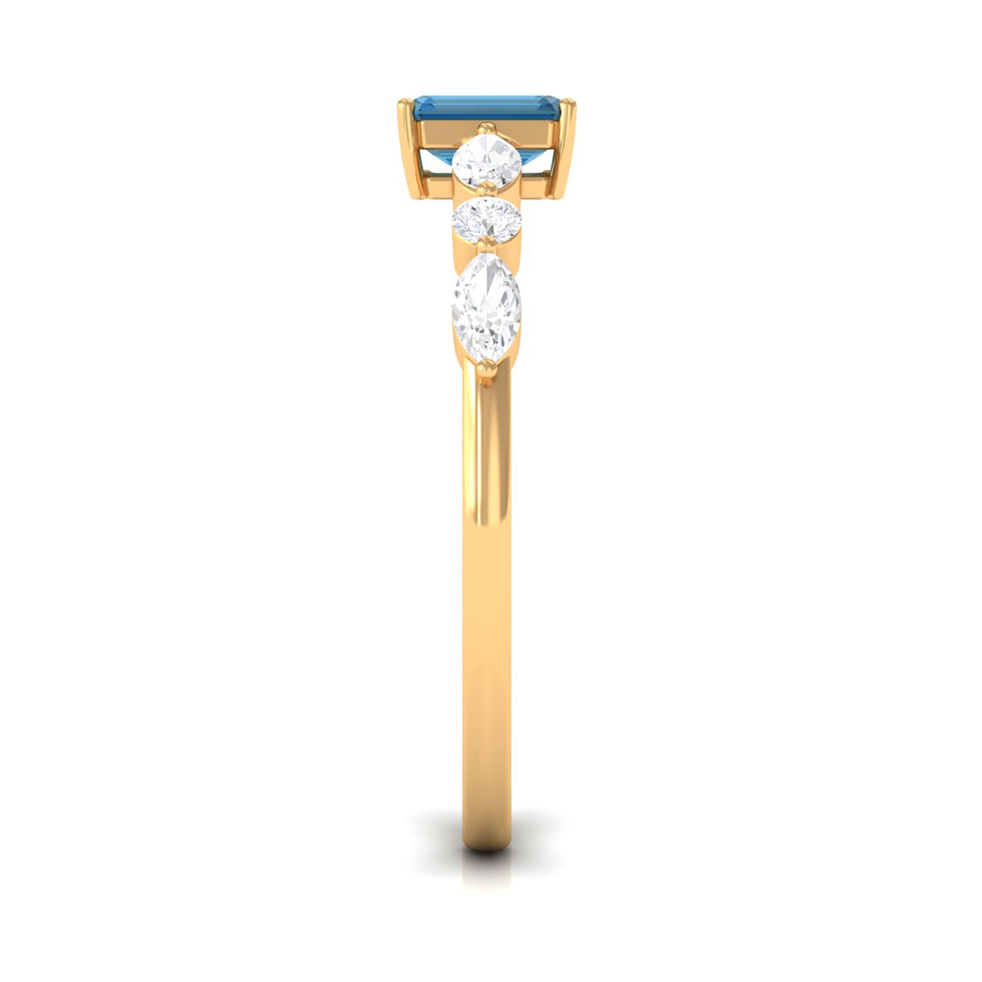 4X6mm Emerald Cut London Blue Topaz Solitaire Ring with Diamond