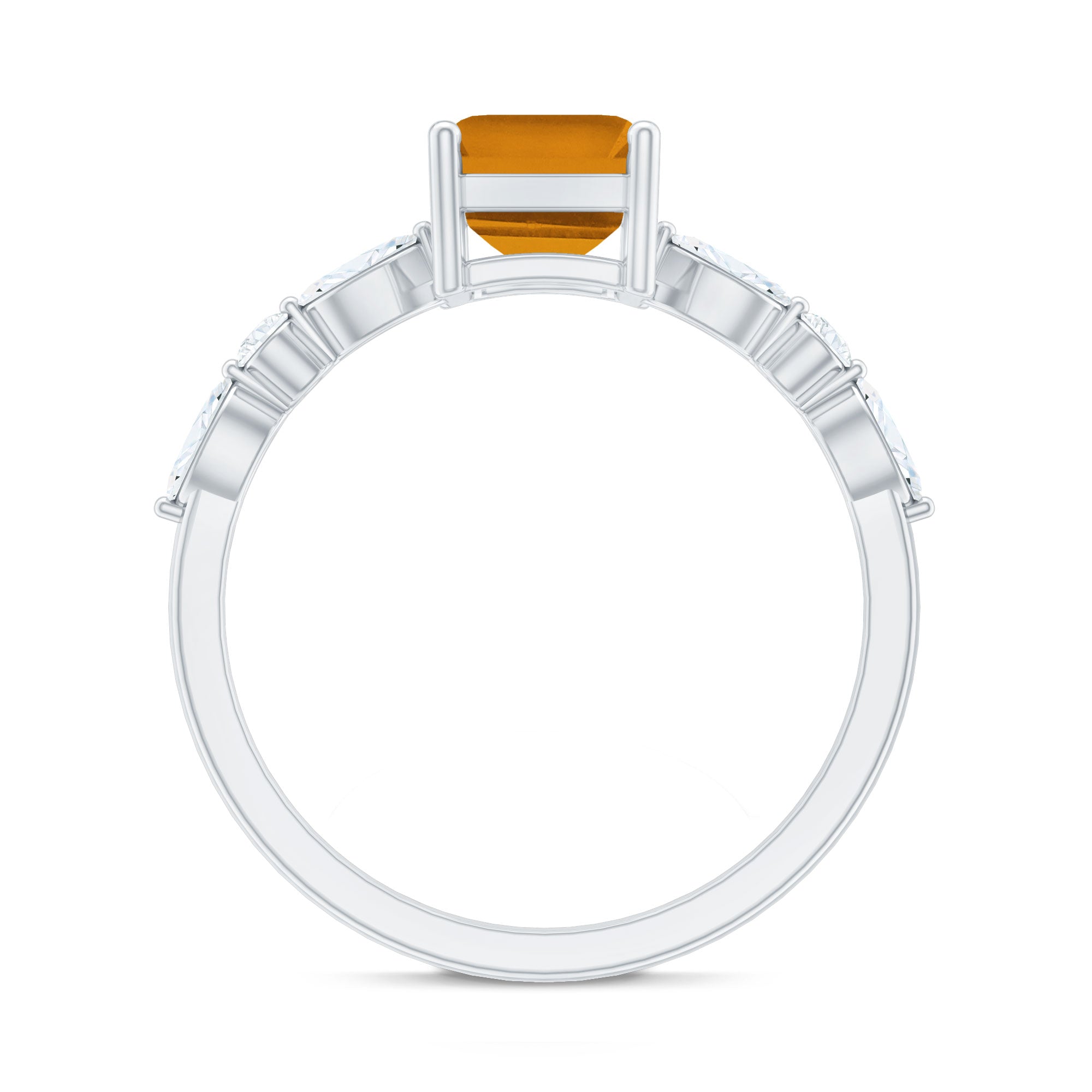 Certified Real Citrine Emerald Cut Engagement Ring with Moissanite
