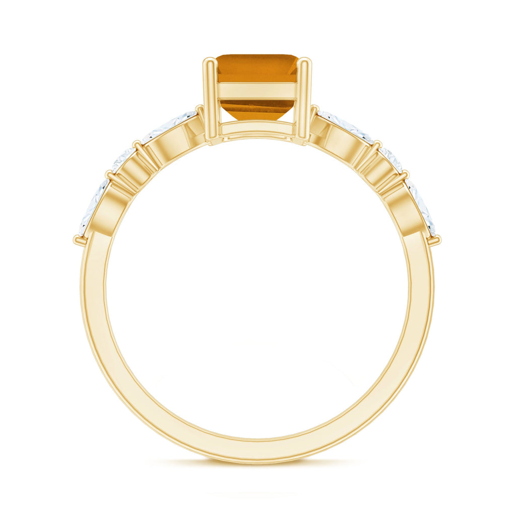 Certified Real Citrine Emerald Cut Engagement Ring with Moissanite