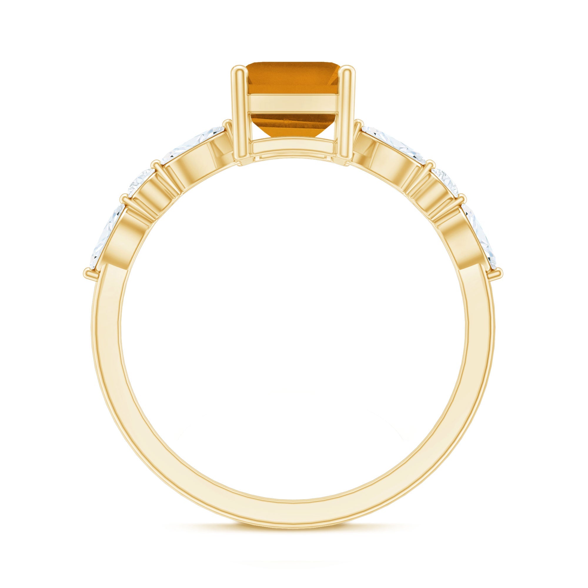 Certified Real Citrine Emerald Cut Engagement Ring with Moissanite