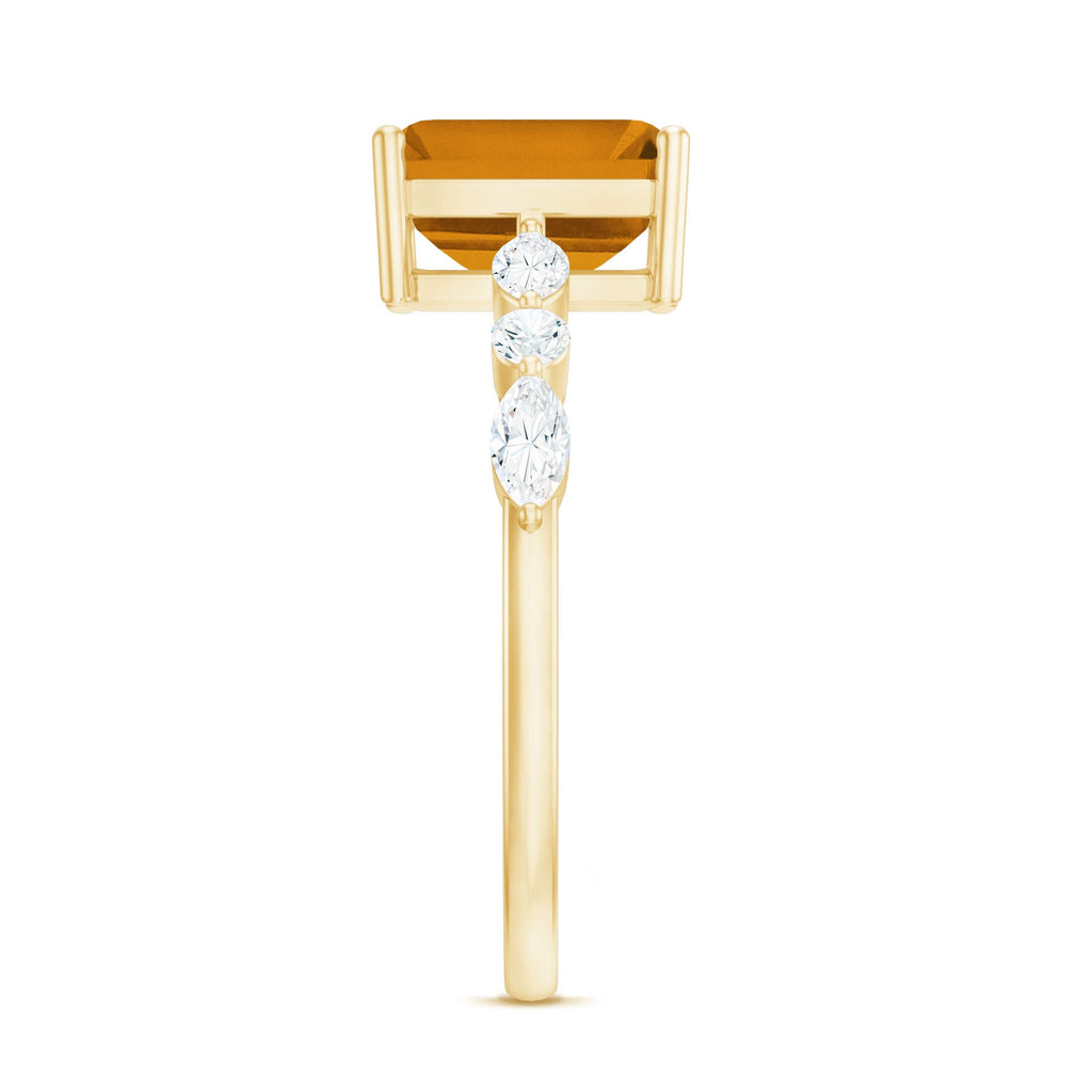 Certified Real Citrine Emerald Cut Engagement Ring with Moissanite