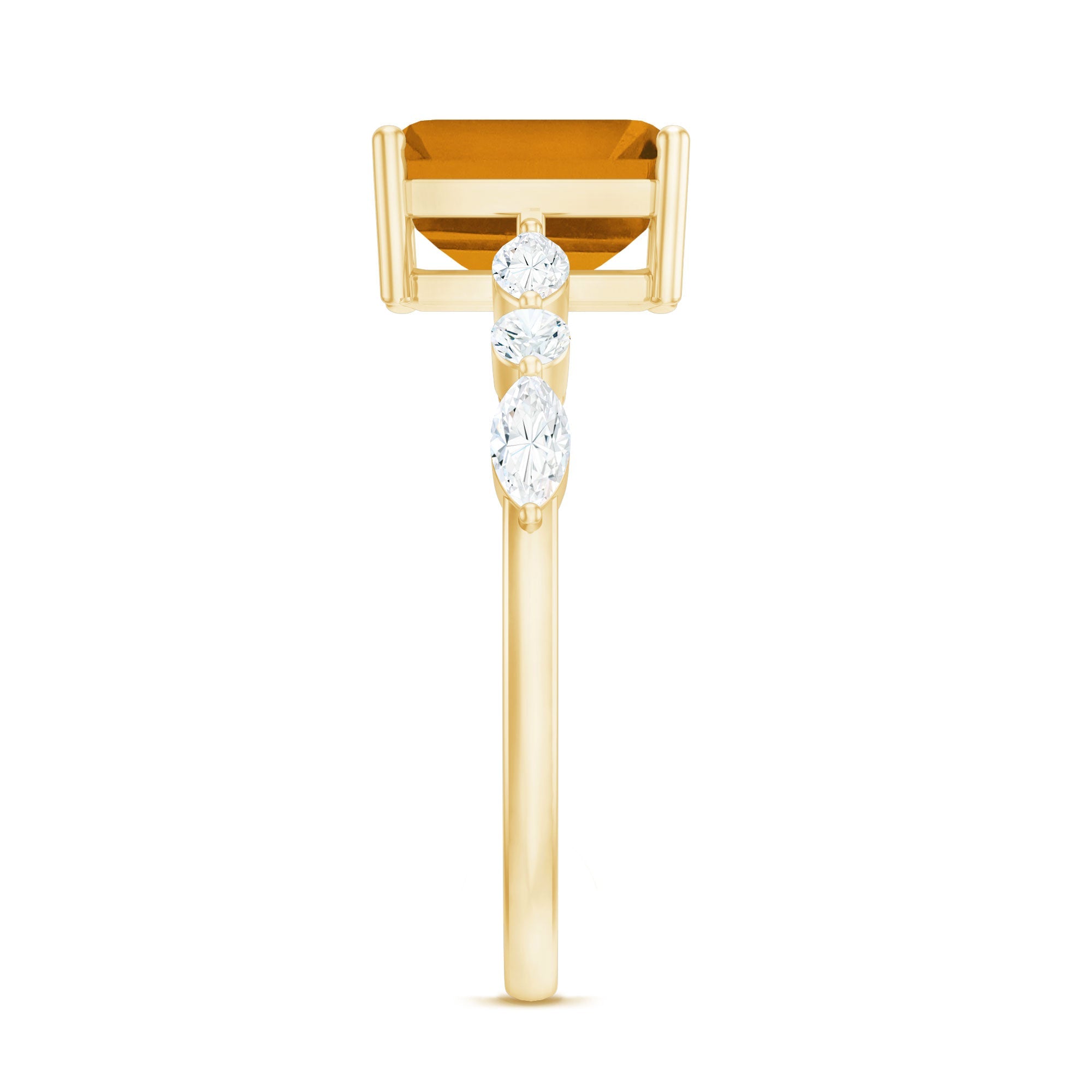 Certified Real Citrine Emerald Cut Engagement Ring with Moissanite